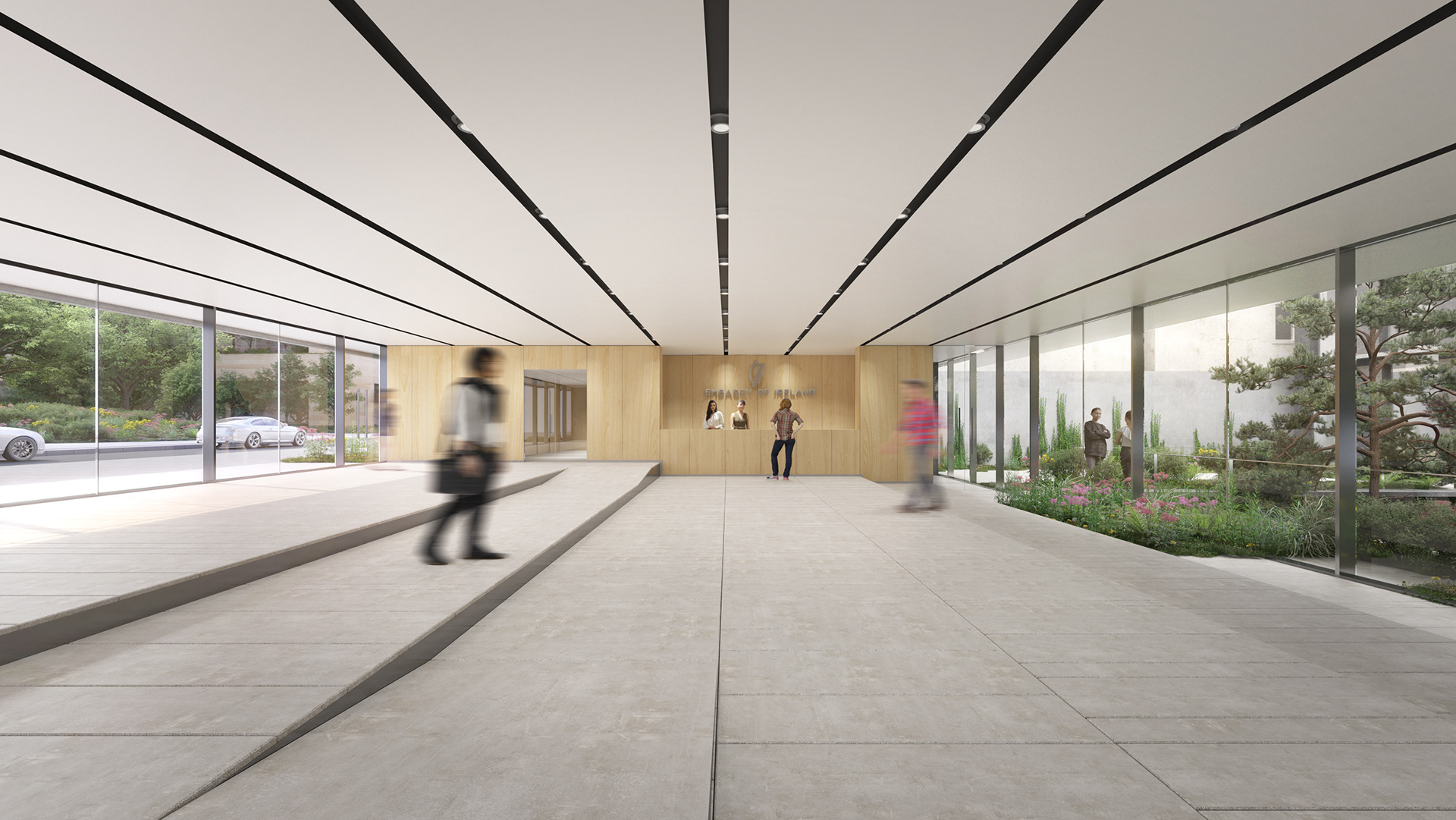 Reception space connects the street with the inner garden