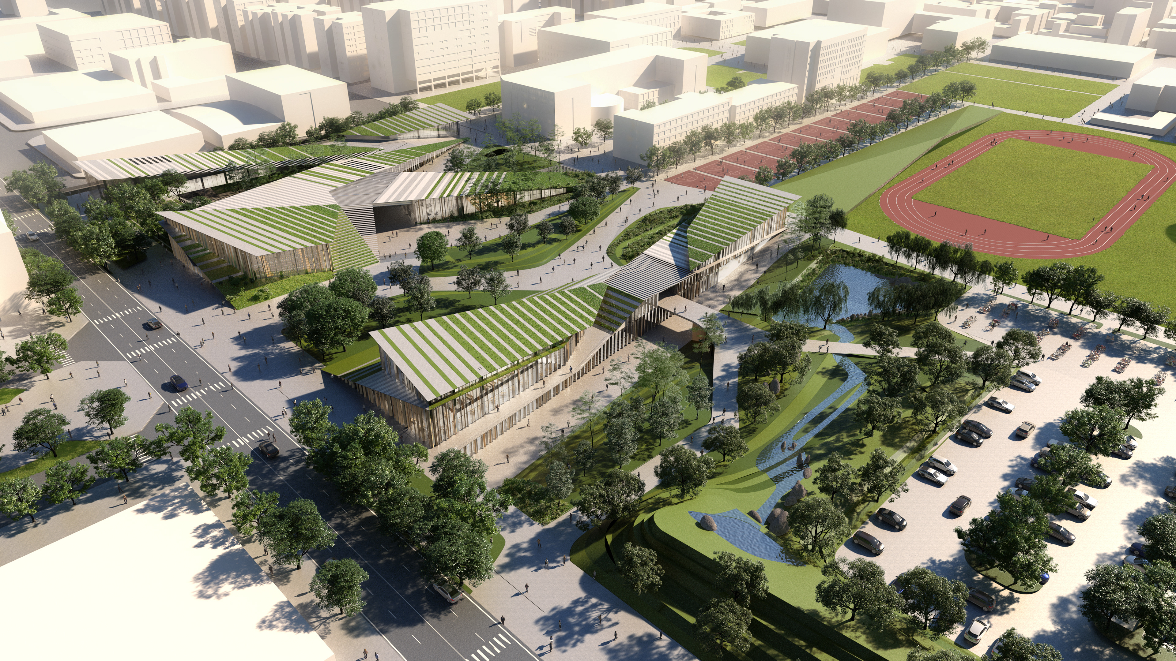 A university with green outdoor space