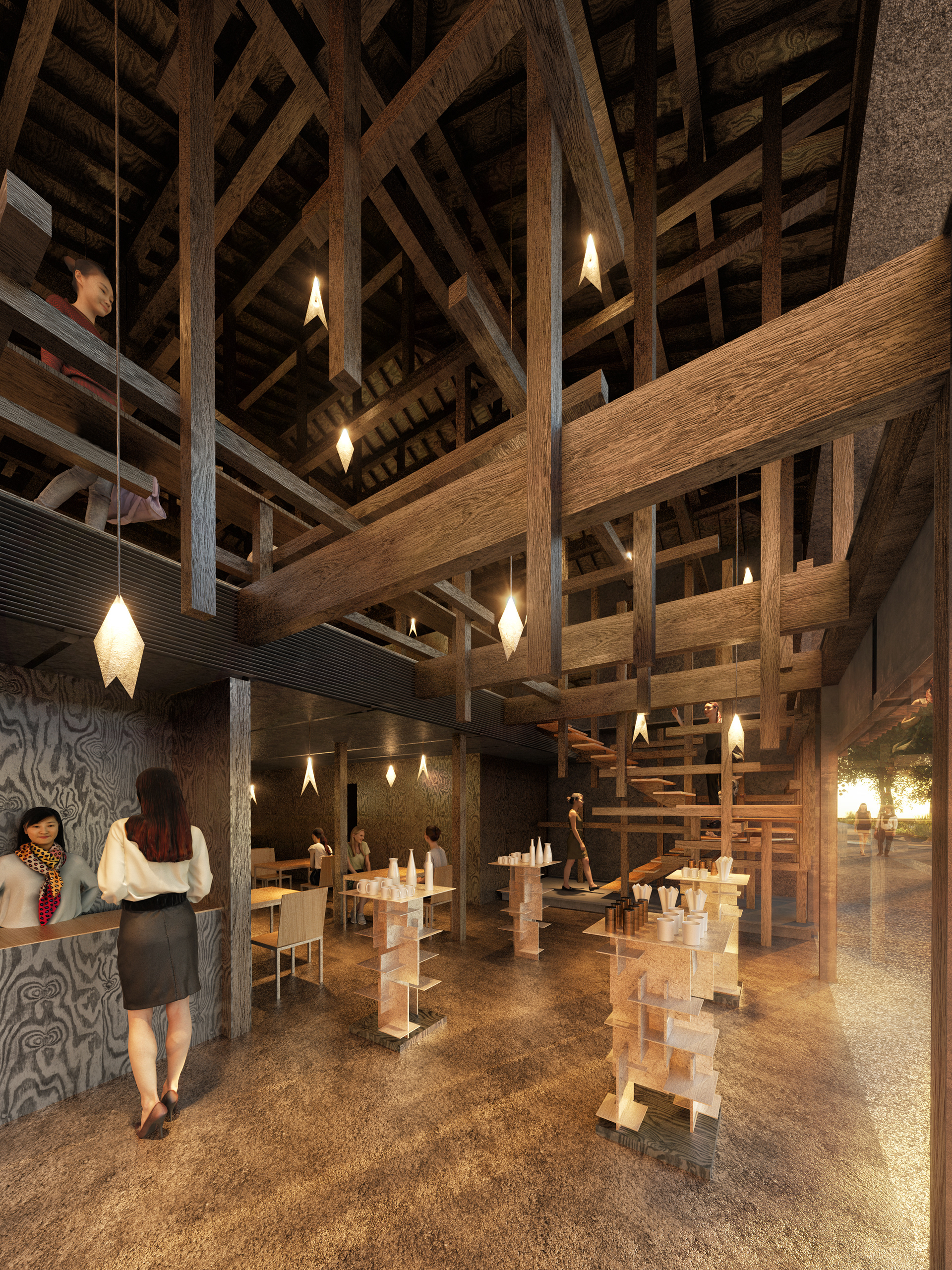 A reformed wood-structured restaurant