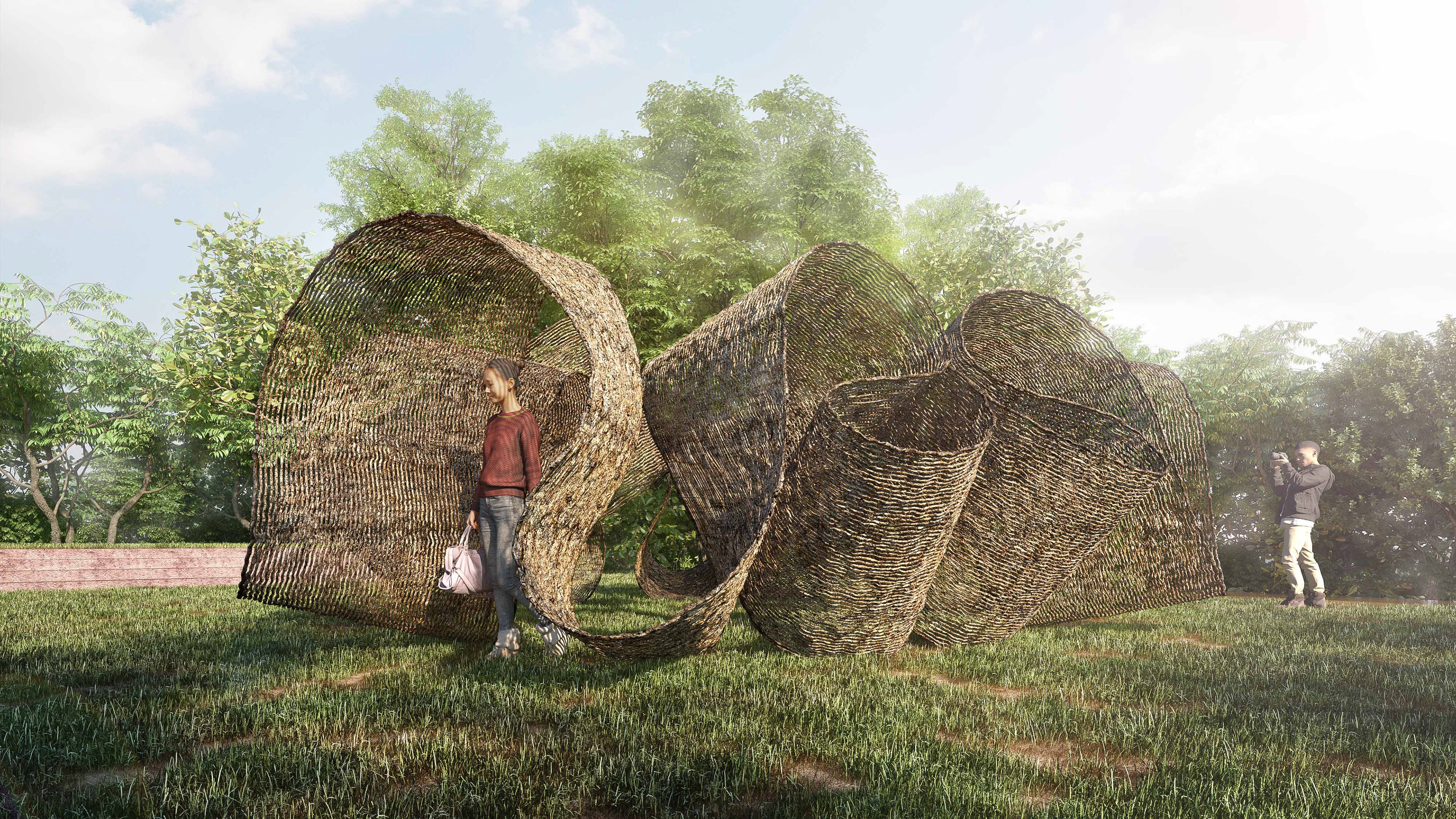 An outdoor pavilion with an organic form