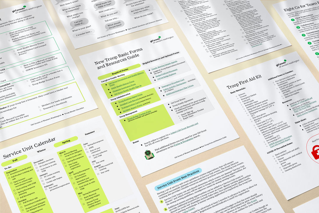 Mockup image showing several text-heavy internal documents arrange for display.