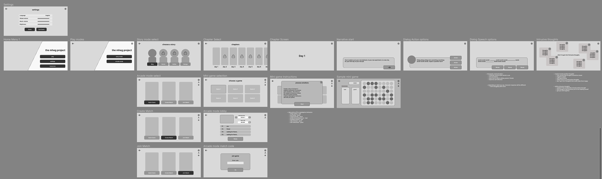 Early Narrative Video Game Wireframes
