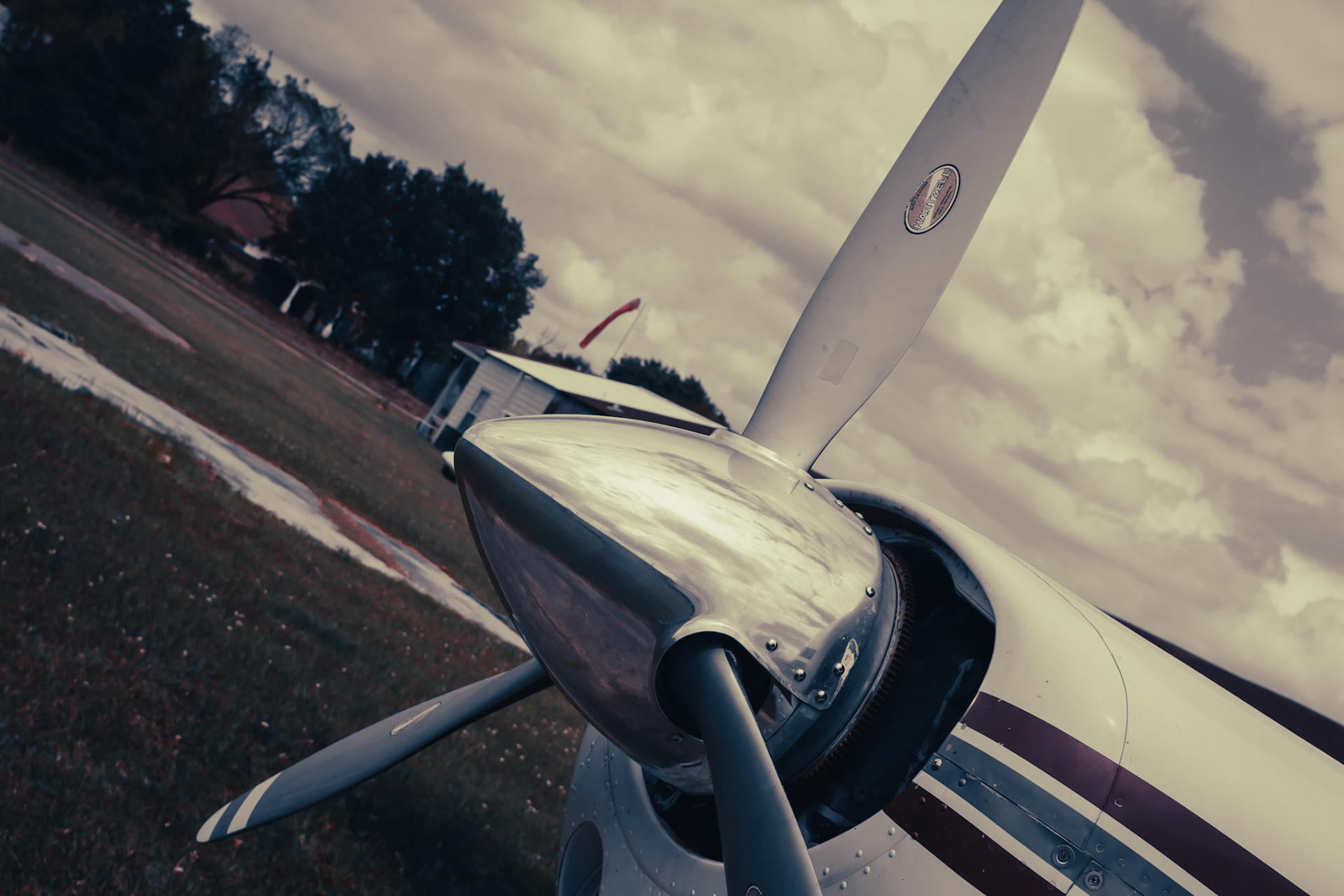 Propellor of an aircraft at a local airfield before shutting down.
