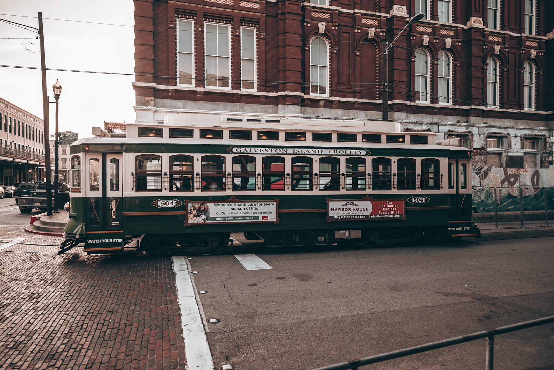 Trolley Bus  in The Strand, Galveston, TX