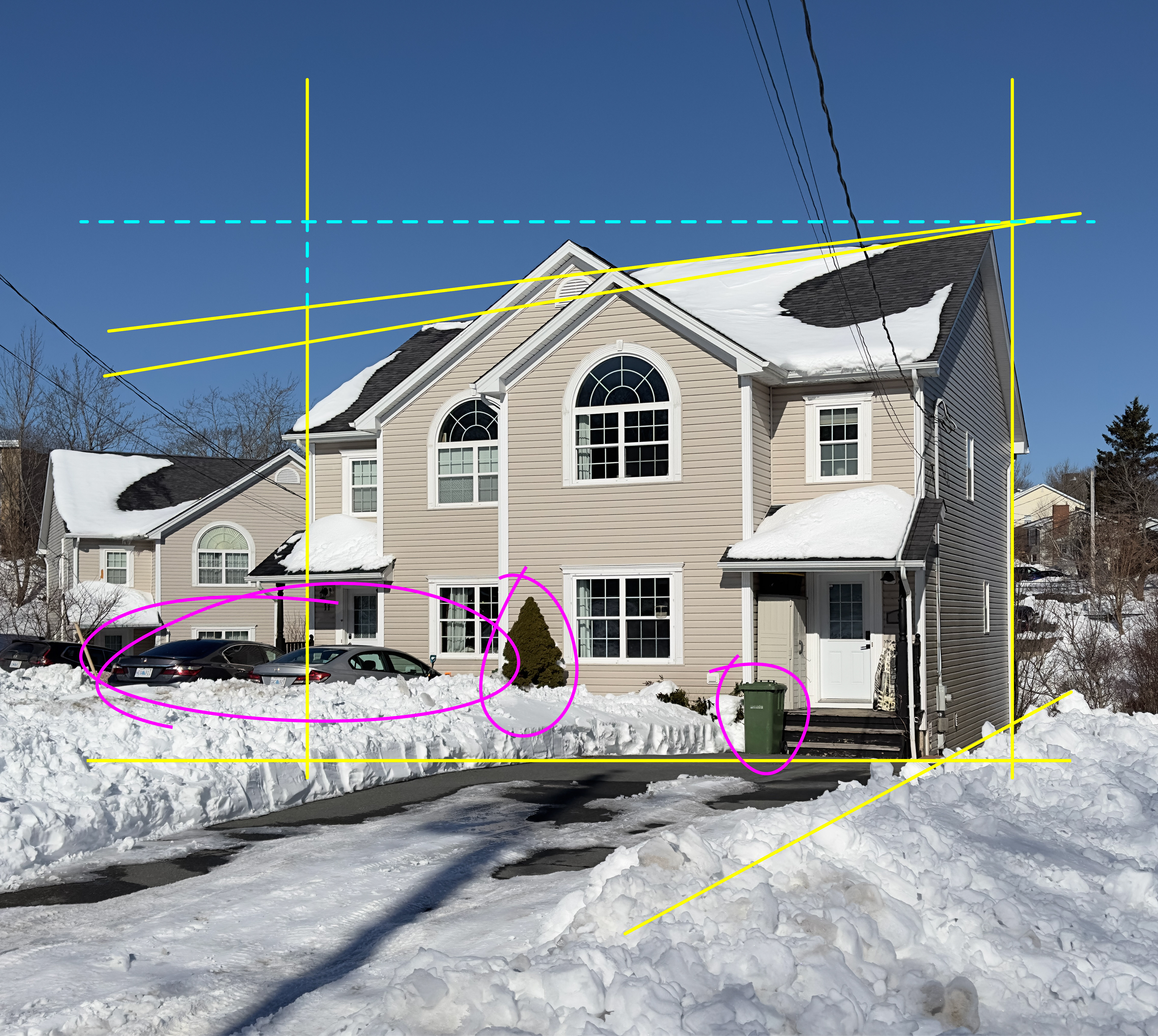 Original Image with highlighted areas for proportional adjustments and editing of unwanted details