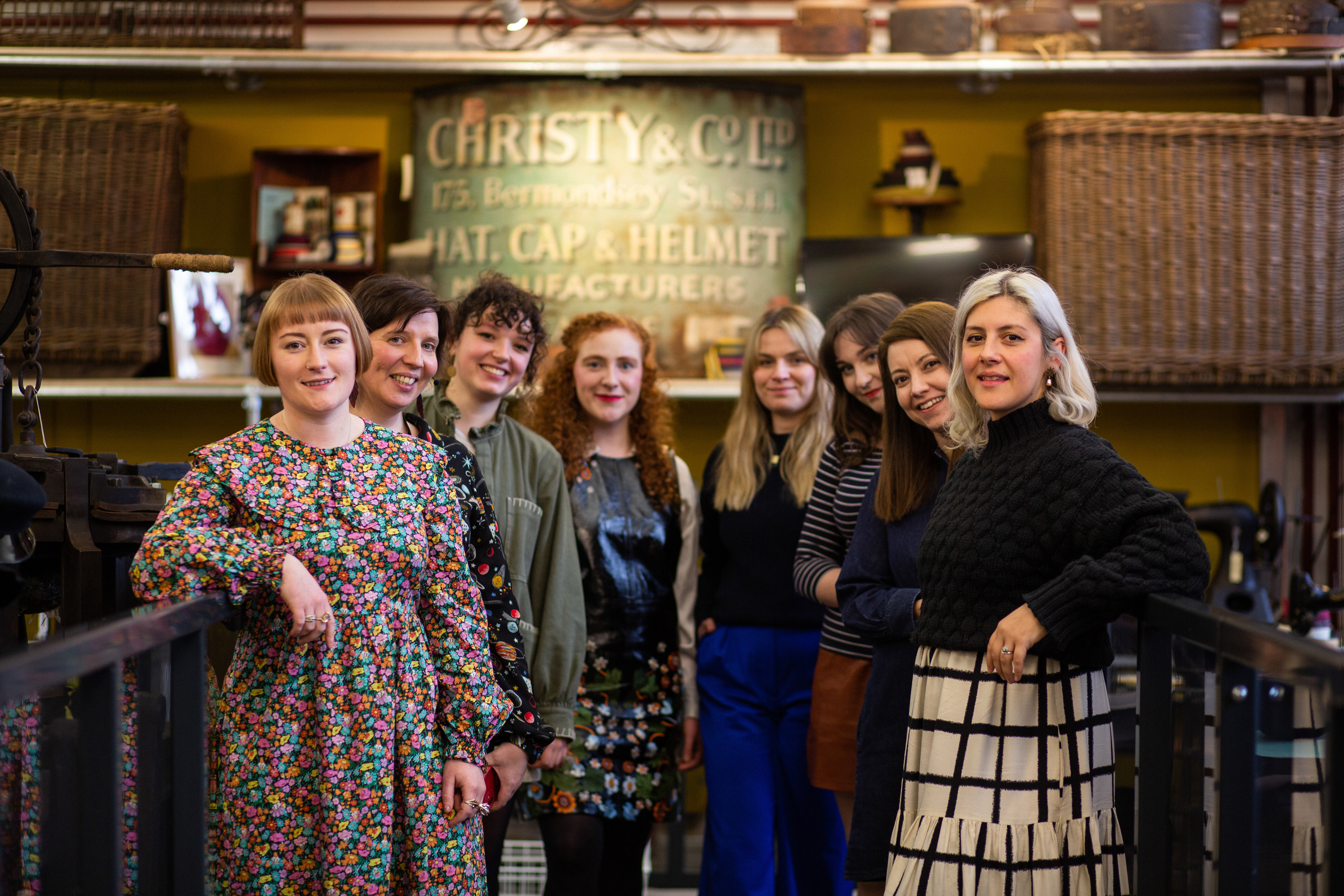 Group photo of Beth Turner-Pemberton, Bronwen Simpson, Maisy Lewin-Sanderson, Helen Antrobus, Jane Bowyer, Lucy Morris, Dr Alison Slater, Alessandra Mosytn.