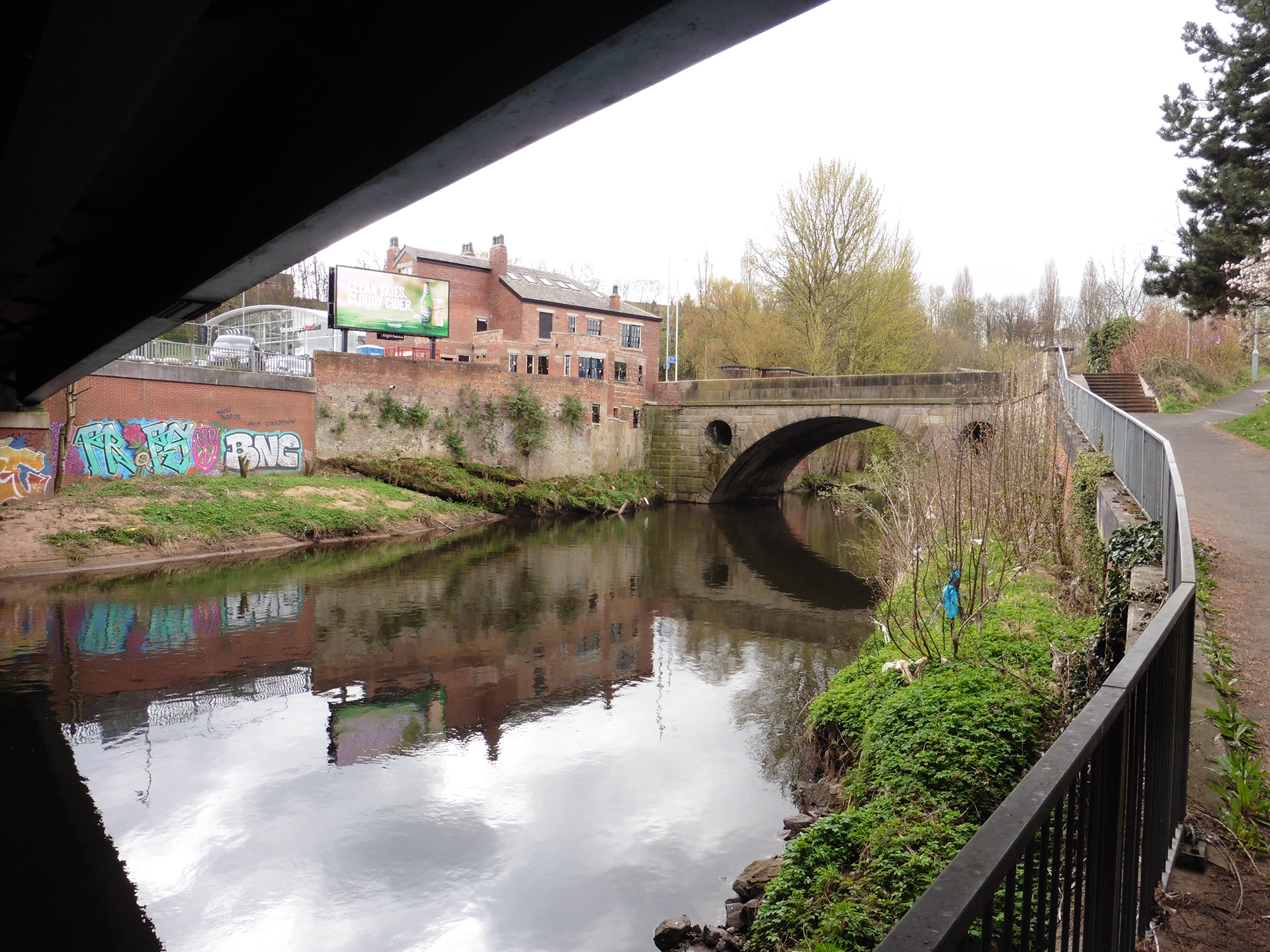 Under the slip road view of Brinksway Bridge 08-04-2021
