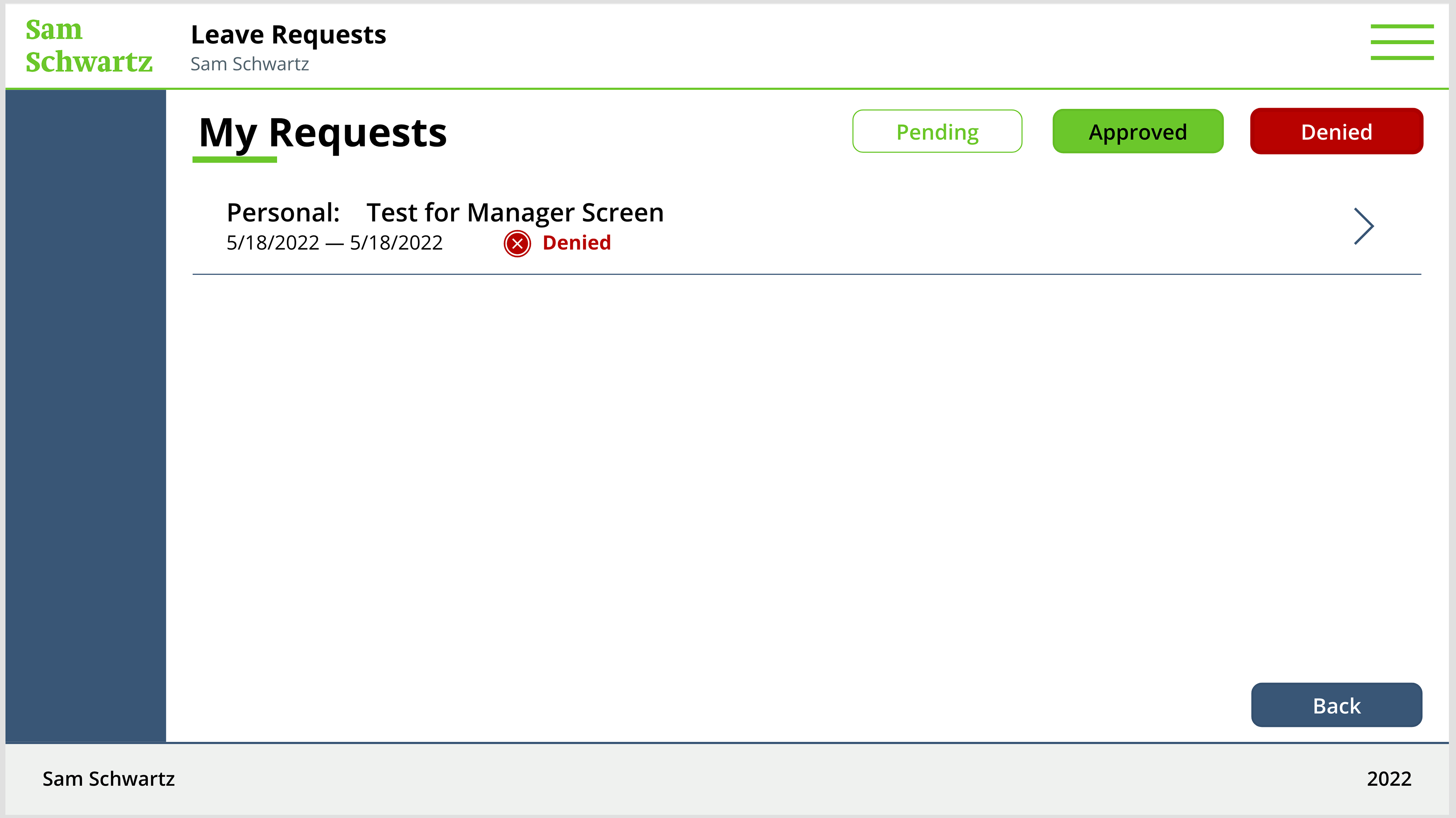 My Requests screen: Denied