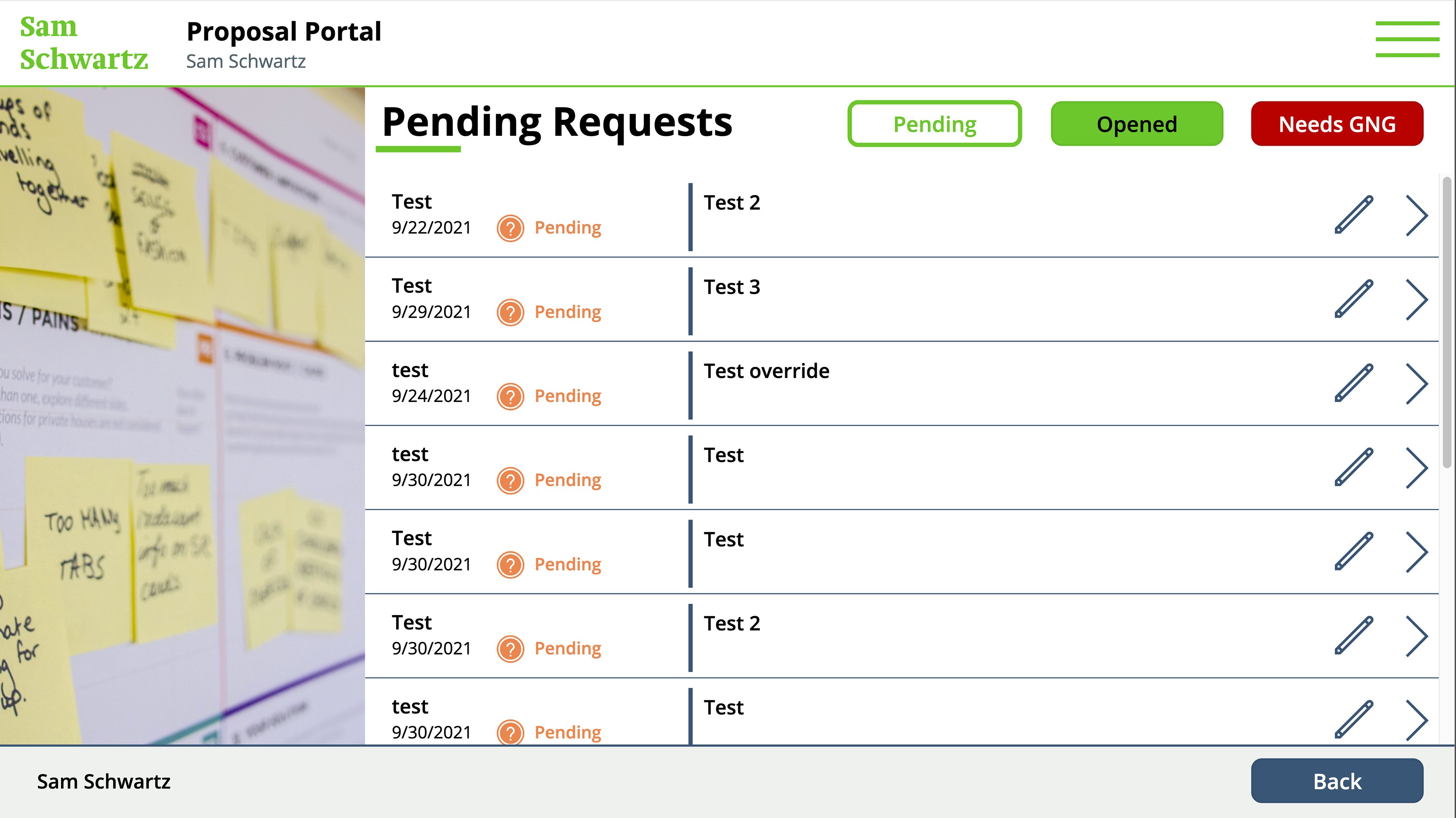 Marketing View: Pending Requests