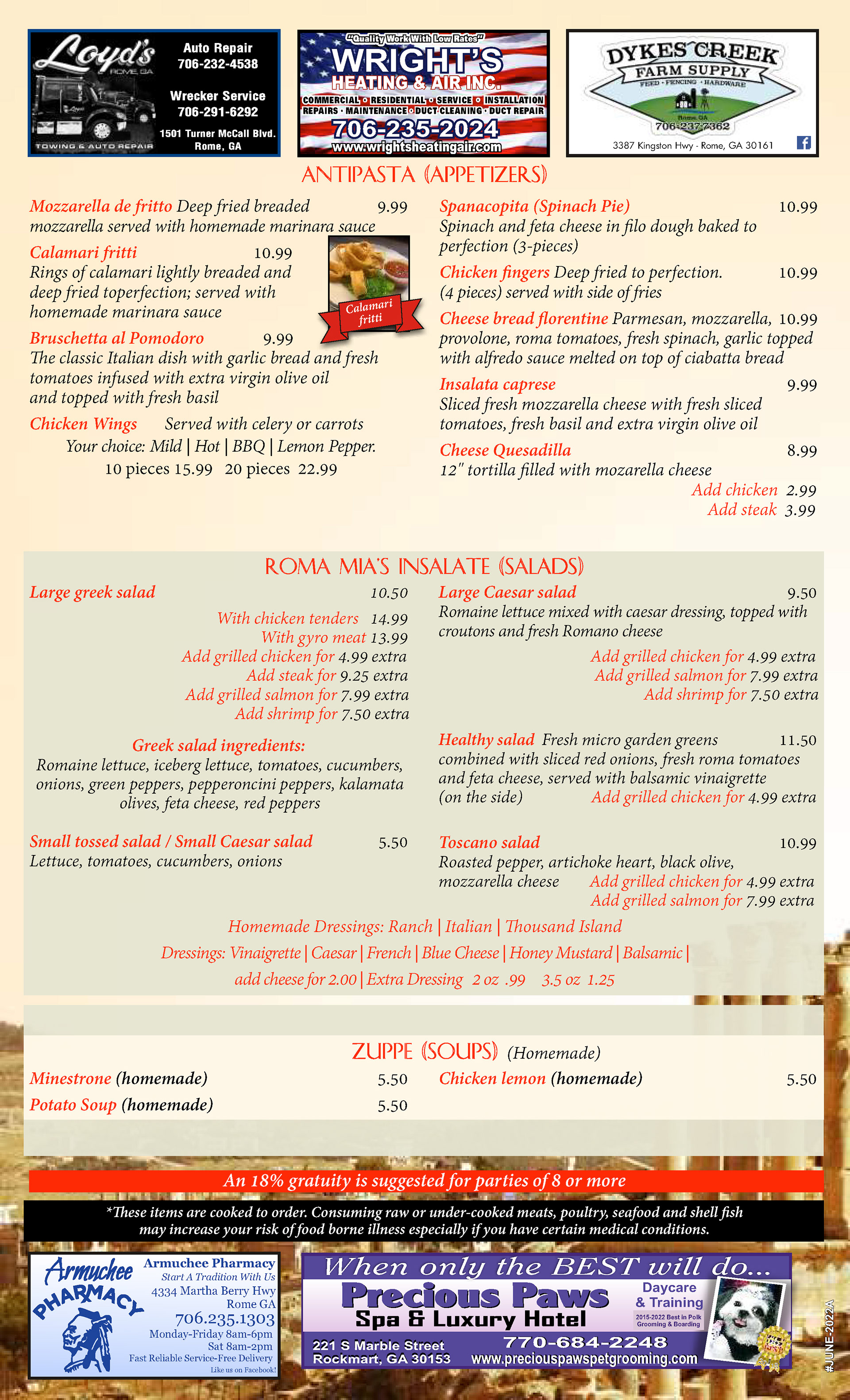 Roma Mia - MENU