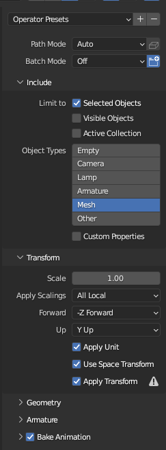 Export Options