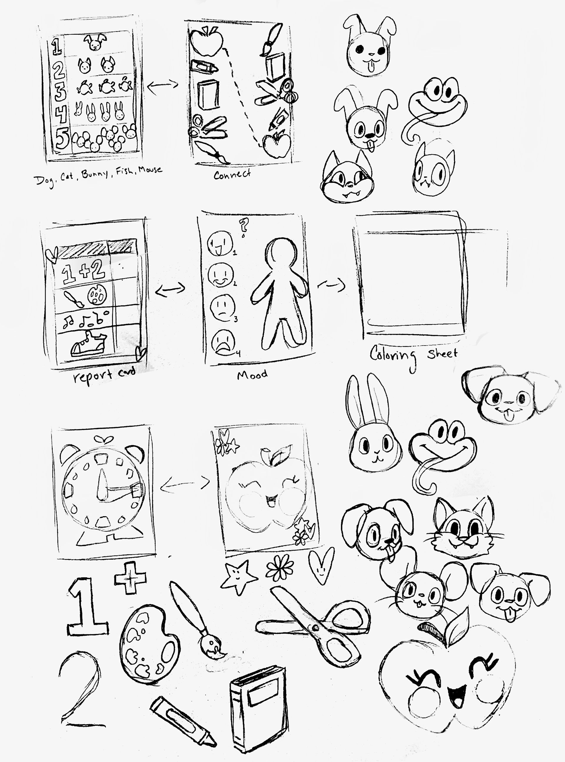 Sketches for the worksheets and stickers