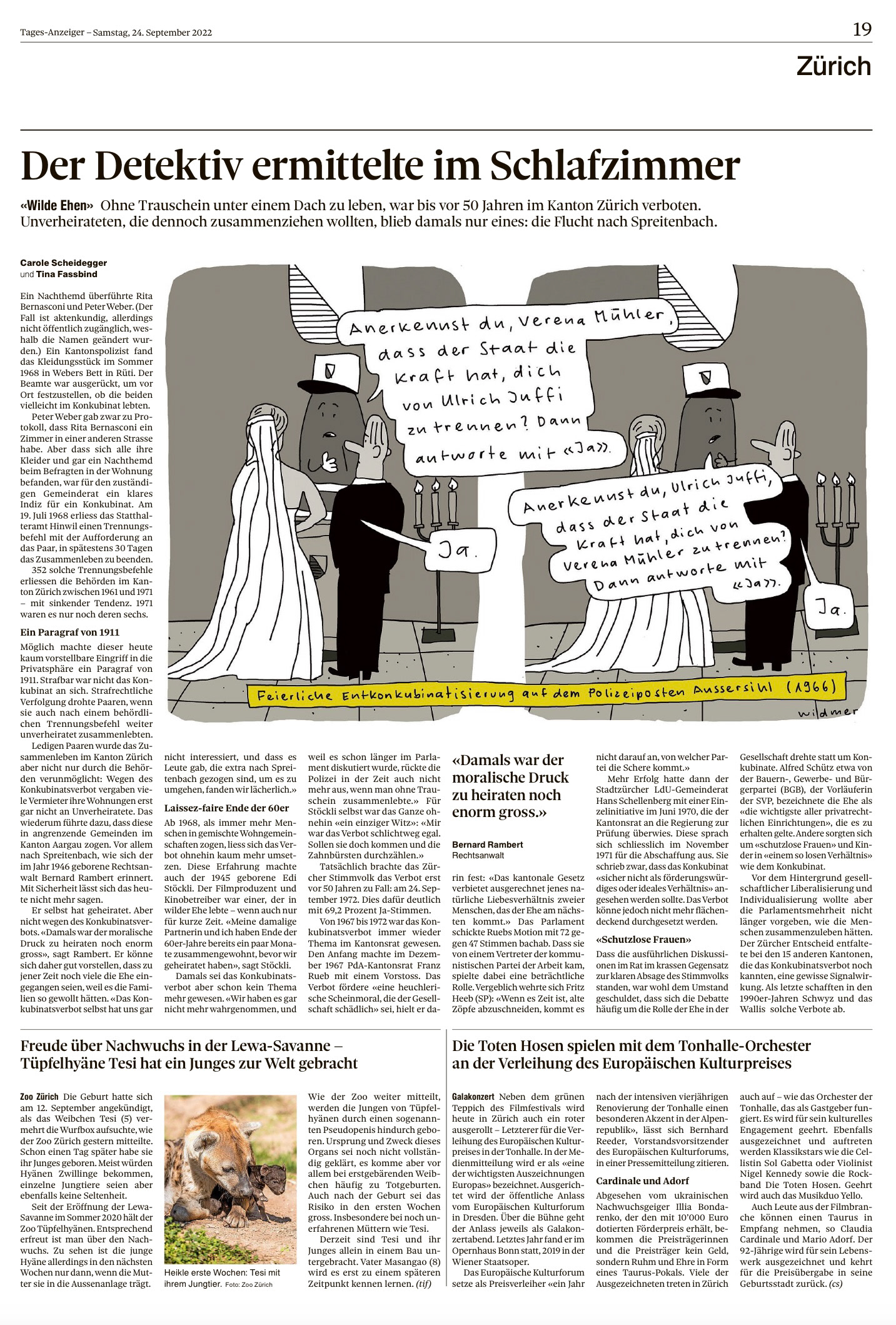 Tages-Anzeiger 24.09.22 © Tages-Anzeiger / Zoo Zürich / Fabio Süess