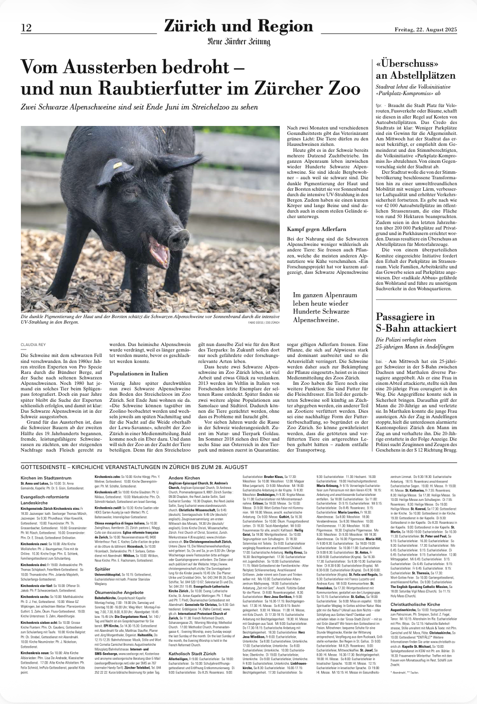 Neue Zürcher Zeitung 22.08.25 © NZZ / Zoo Zürich / Fabio Süess