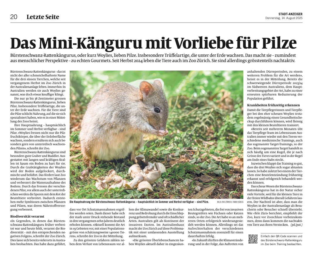 Stadt-Anzeiger 14.08.25 © Lokalinfo AG / Zoo Zürich / Fabio Süess