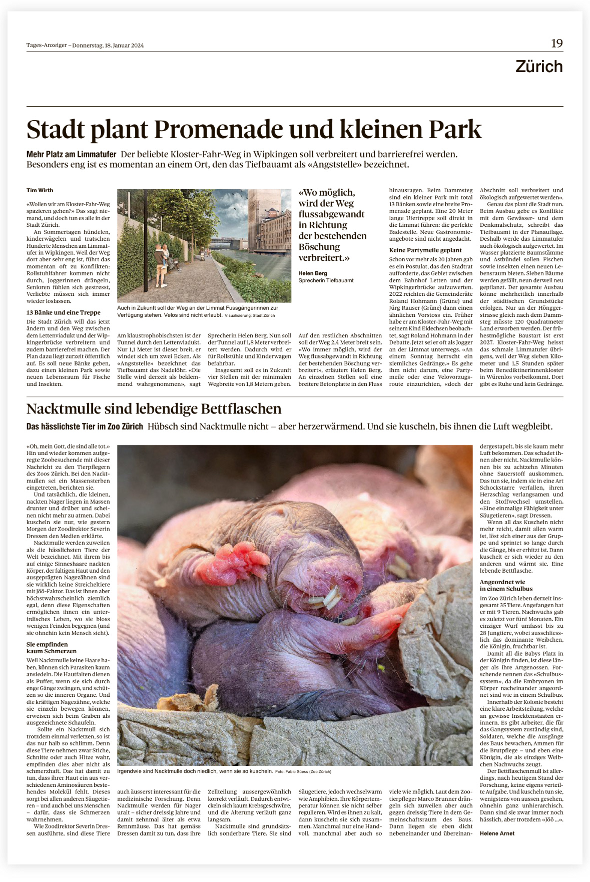 Tages-Anzeiger 18.01.24 © Tages-Anzeiger / Zoo Zürich / Fabio Süess