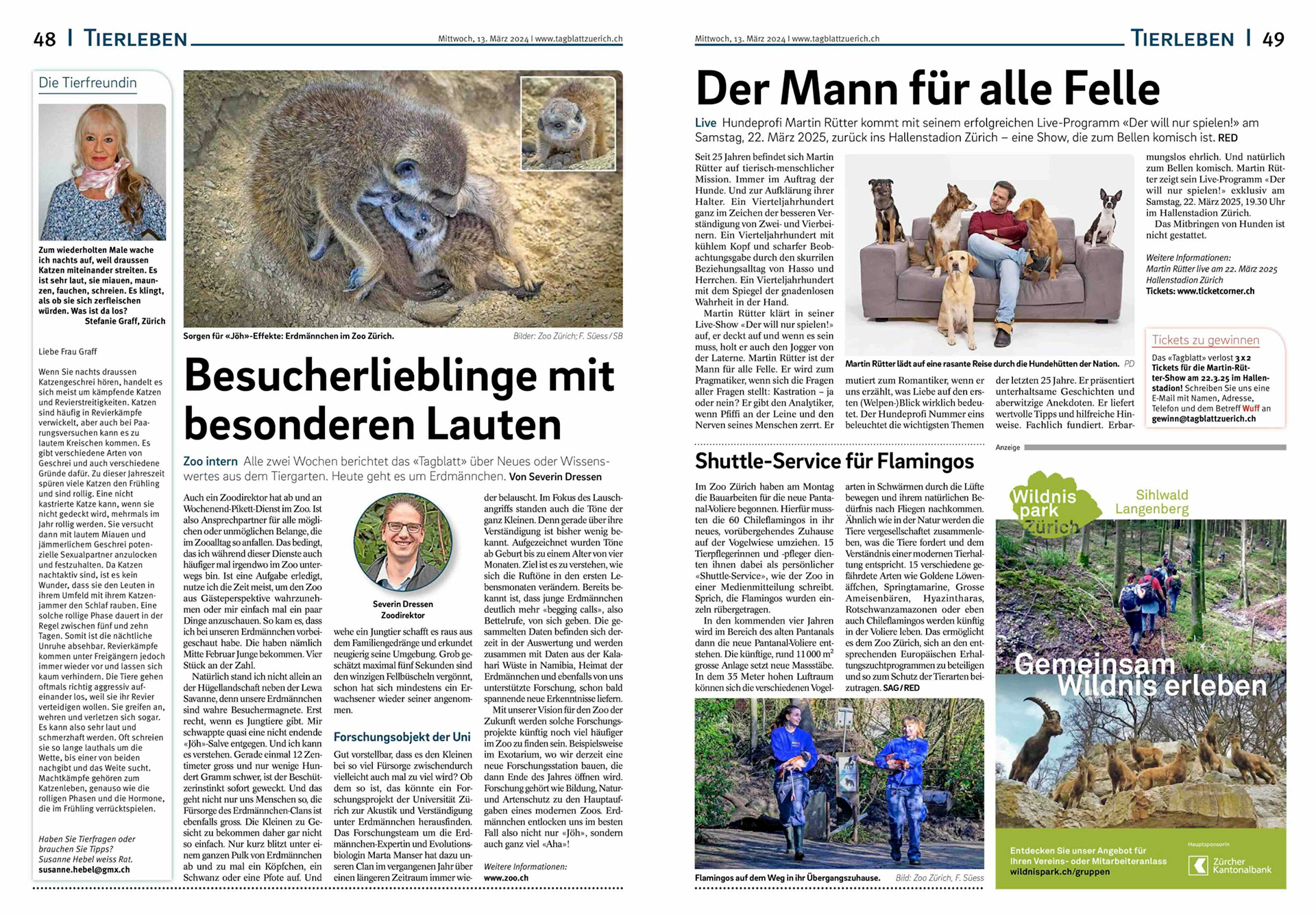 Tagblatt (Amtsblatt) der Stadt Zürich 13.03.24 © Tagblatt der Stadt Zürich / Zoo Zürich / Fabio Süess