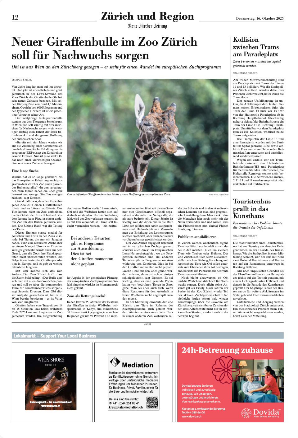 Neue Zürcher Zeitung 16.10.25 © NZZ / Zoo Zürich / Fabio Süess