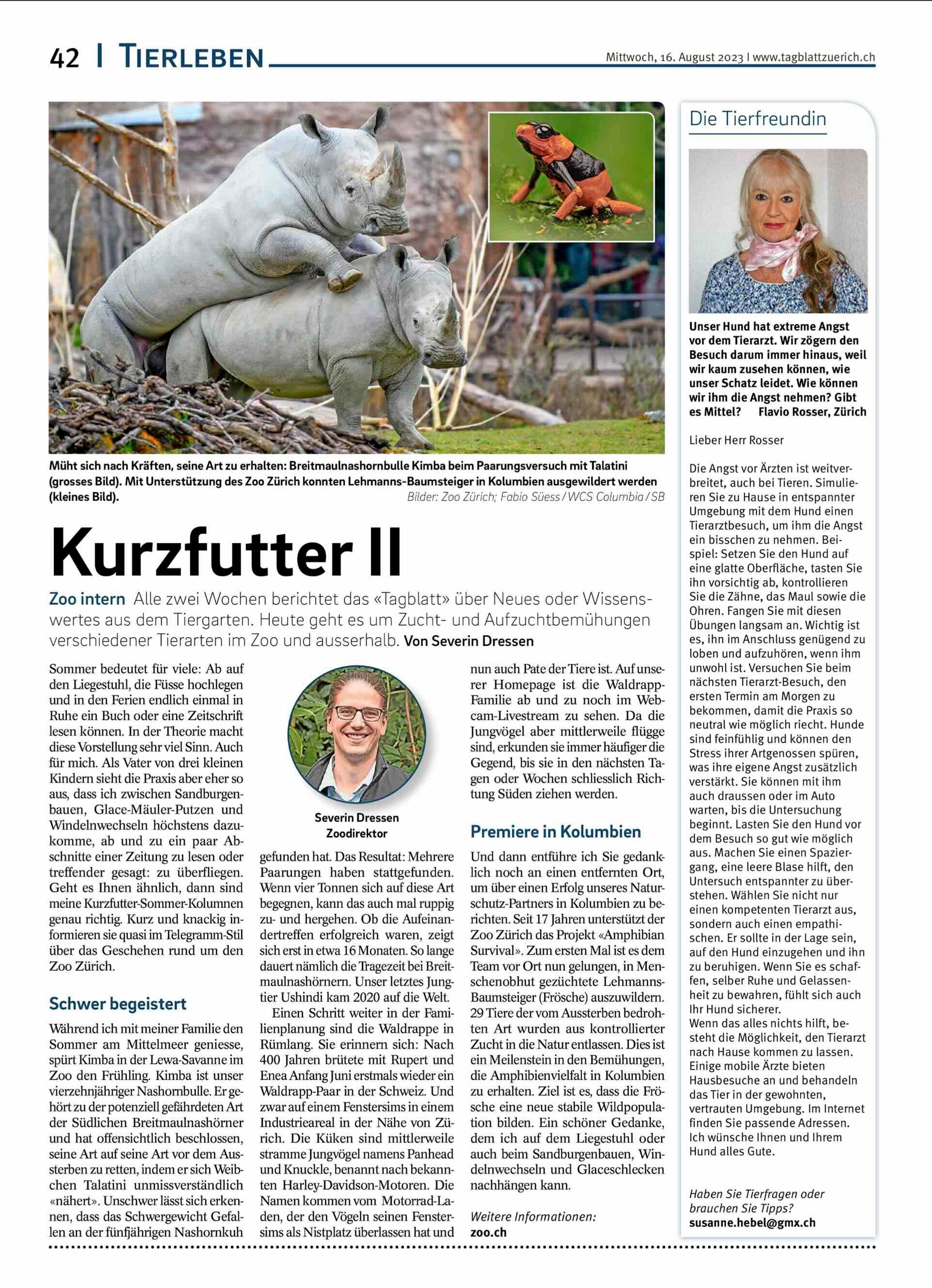Tagblatt (Amtsblatt) der Stadt Zürich 16.08.23 © Tagblatt der Stadt Zürich / Zoo Zürich / Fabio Süess