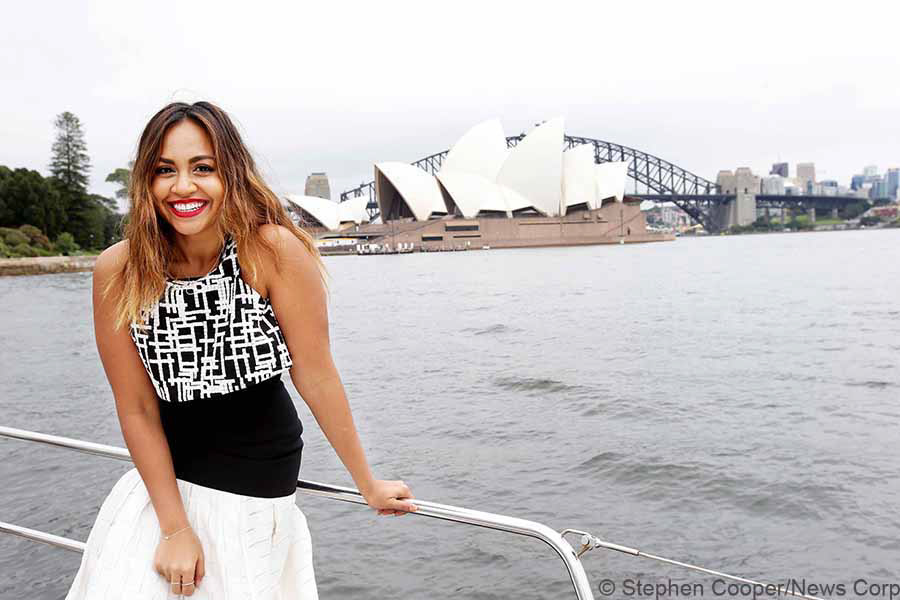 Singer, songwriter and actor Jessica Mauboy after filming a segment for US Today show with Savannah Guthrie on Sydney Harbour. Pic Stephen Cooper © News Corp