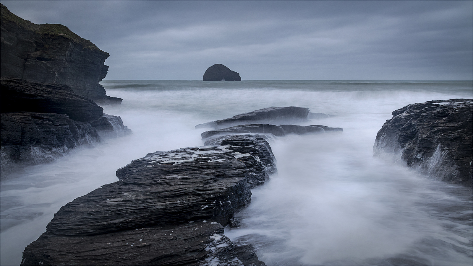 Trebarwith Strand On a Stormy Evening by Bob Ede
