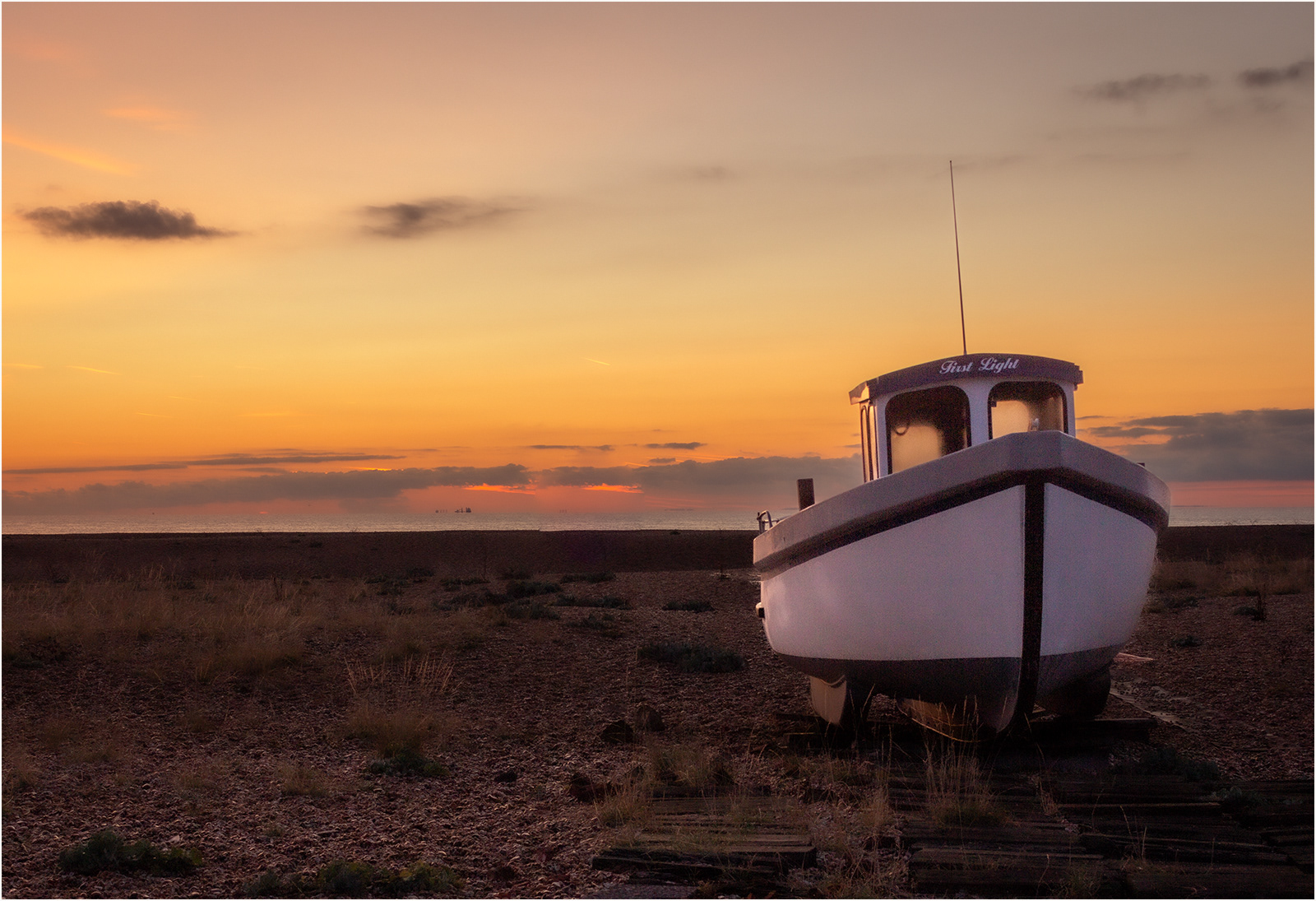 First Light on Dungeness Beach by Catherine Allum