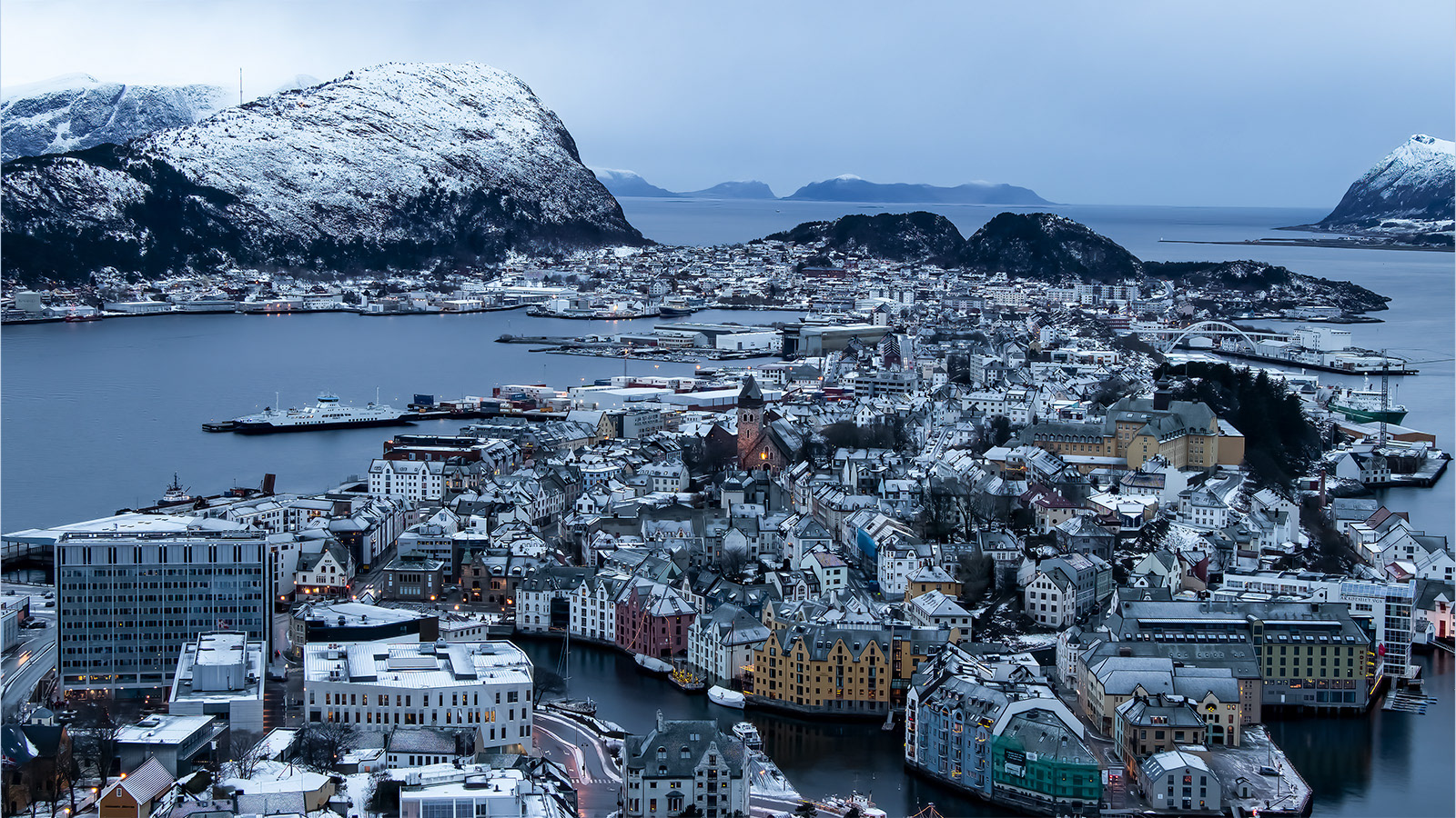 HELD BACK  Alesund Winter twilight by Gareth Balle