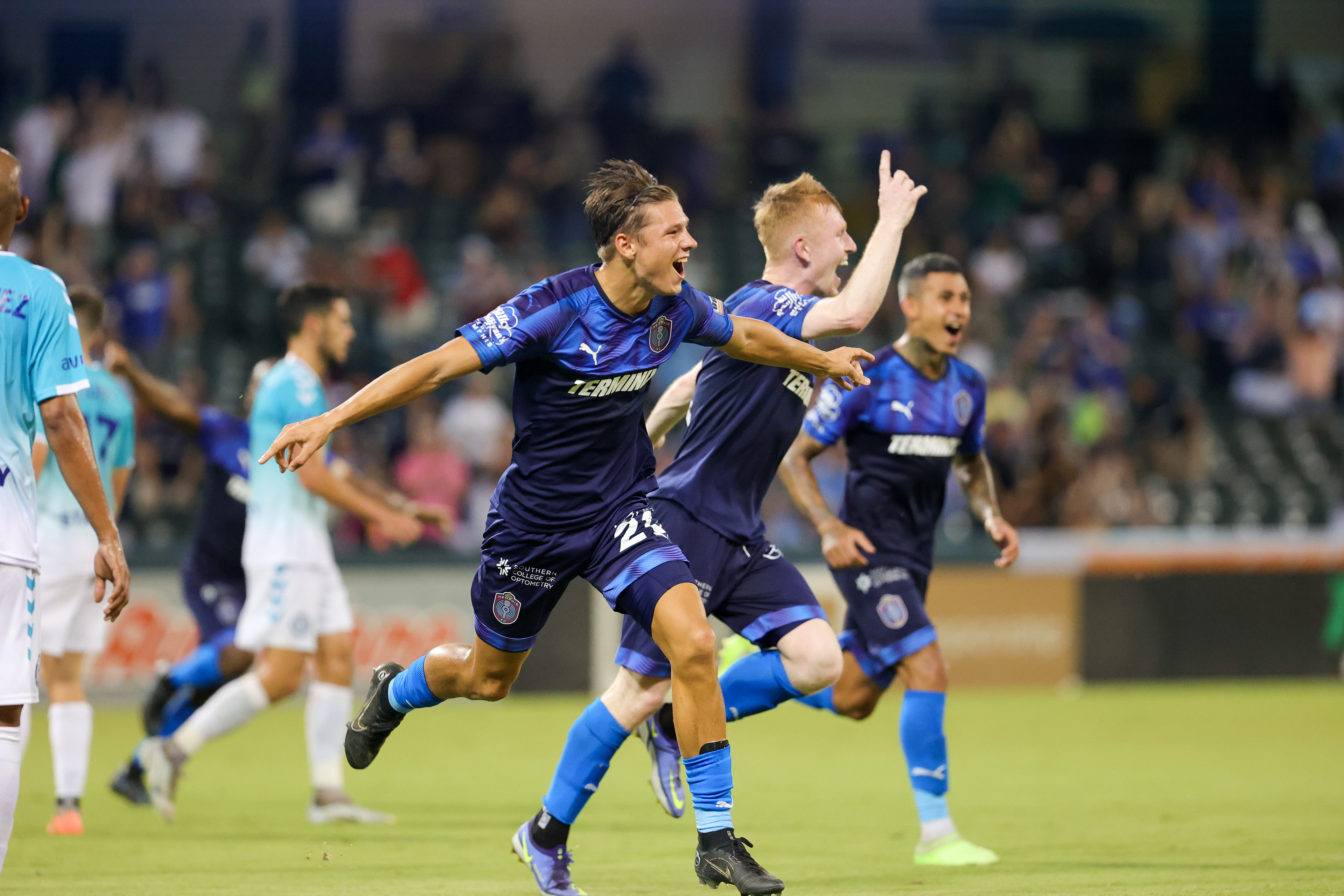 Memphis 901 FC celebrates after a game winning goal.