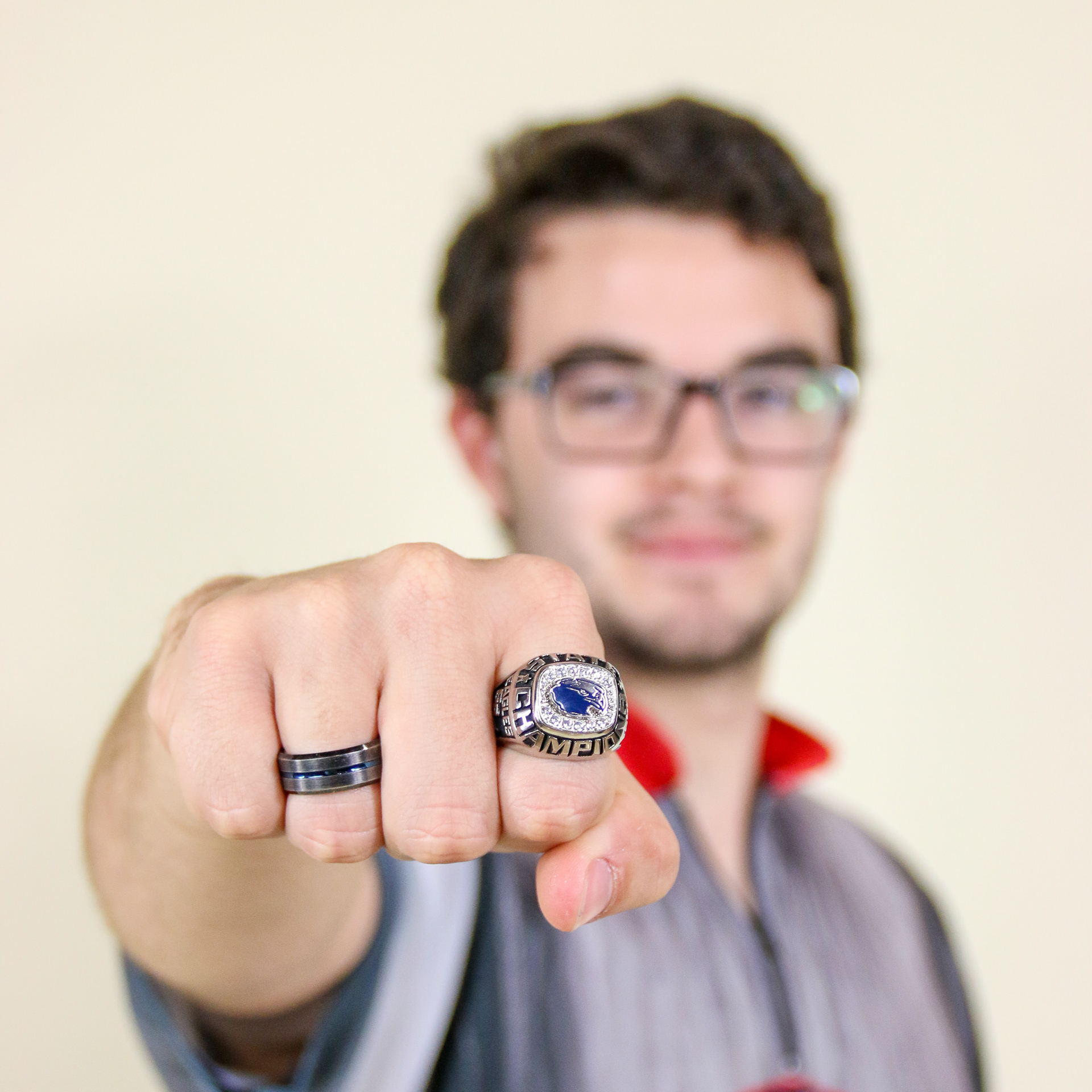 Luke Trouy shows off his Bowling State Championship Ring