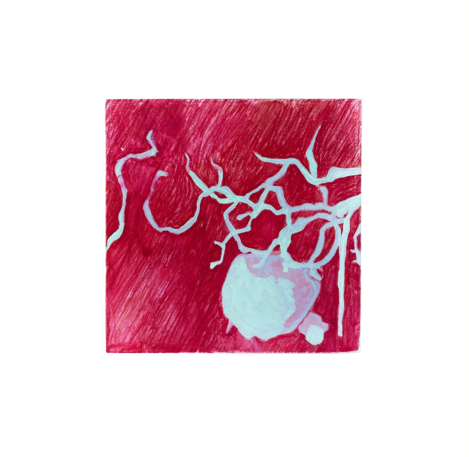Untitled, 2023, Gouache, white pigment, pencil, watercolor pencil on board, 3" x 3"