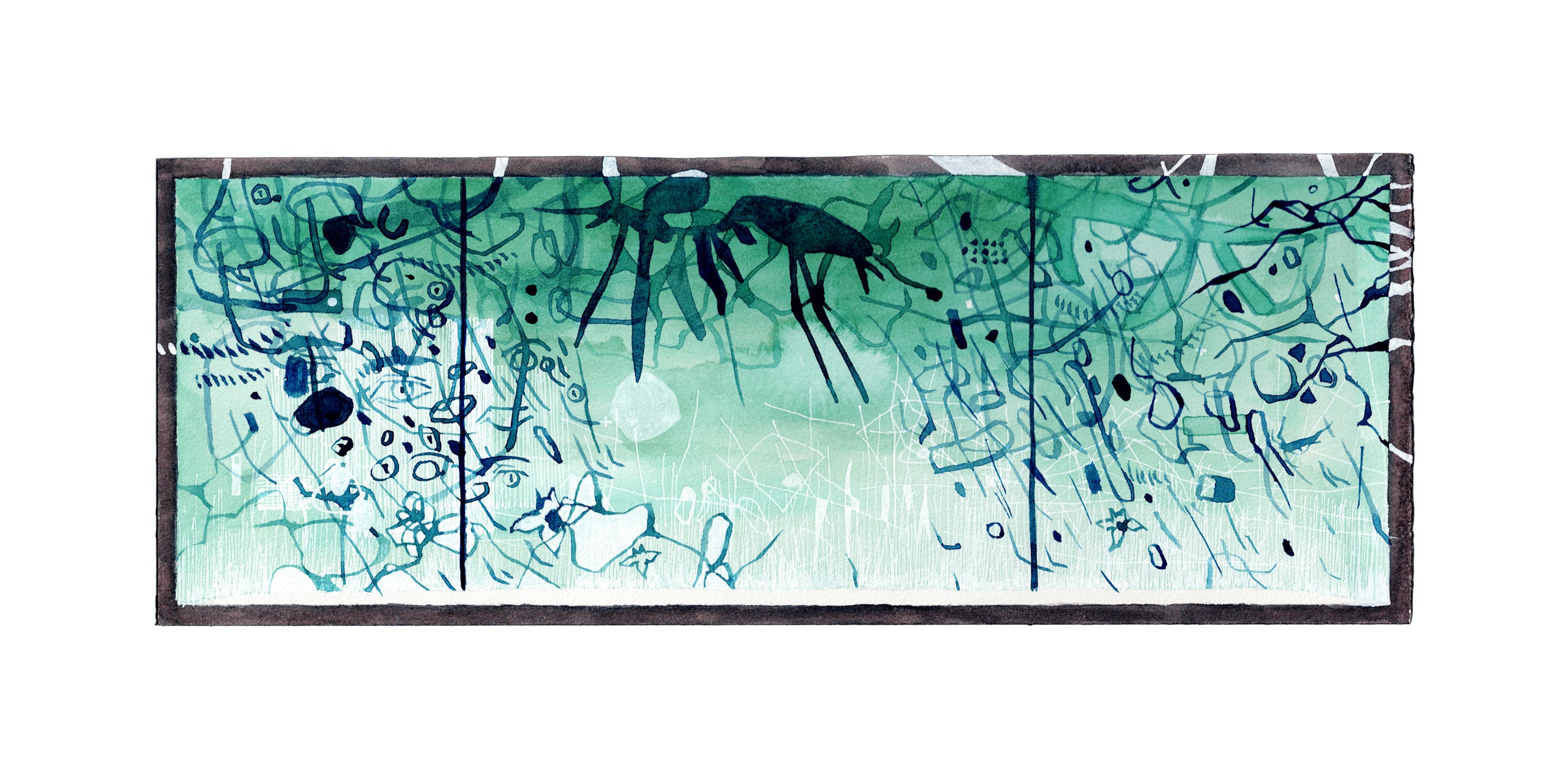 Six II, 2023, Watercolor, white pigment, 4.5" x 12"