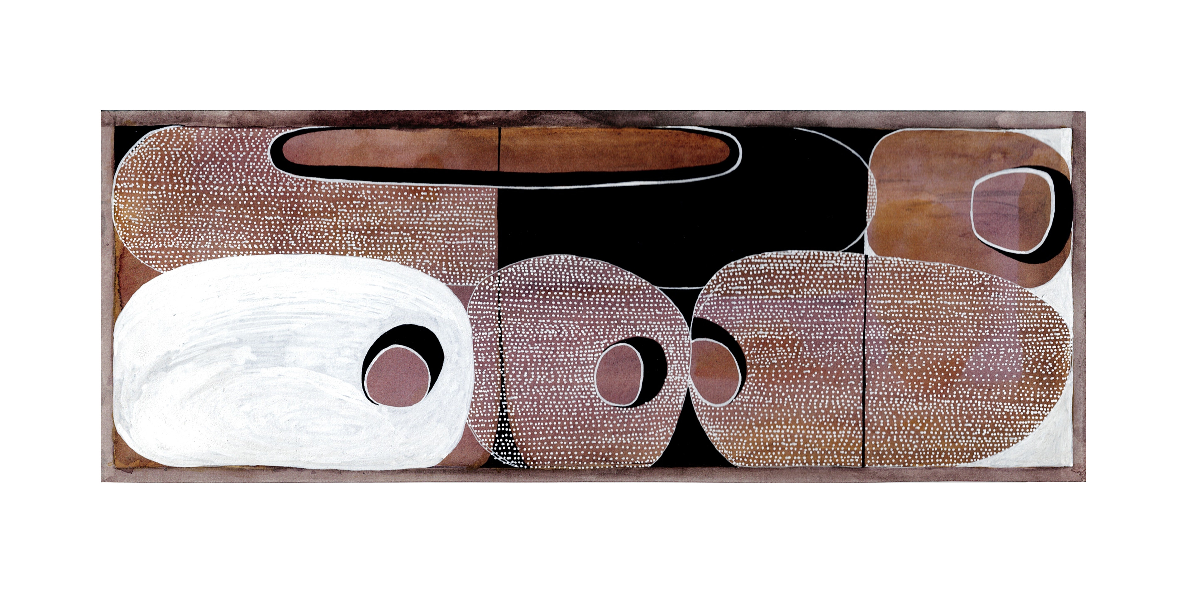 Untitled, 2023, Watercolor, black pigment, white pigment, ink on paper, 4.5" x 12"