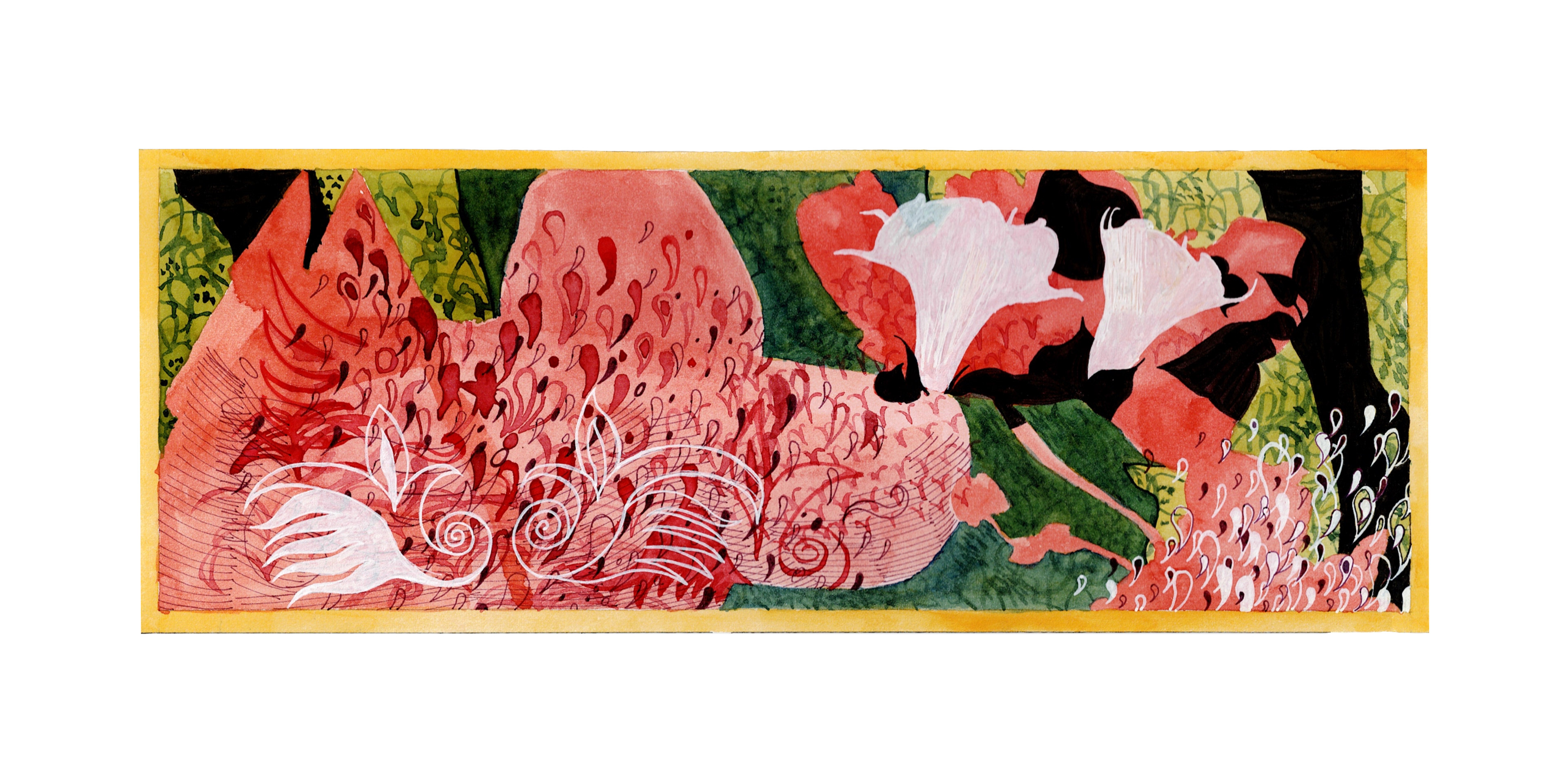 Mr. Molina, 2023, Watercolor, ink, black pigment, white pigment on paper, 4.5" x 12"