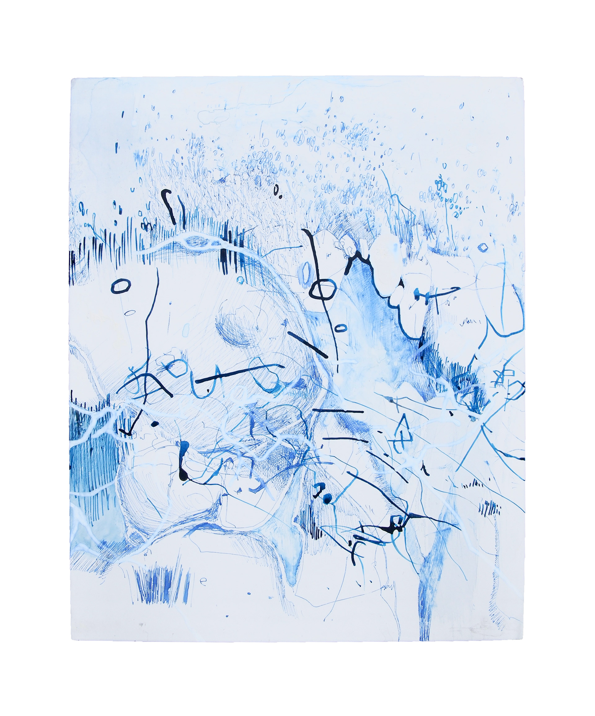 Untitled, 2022, Acrylic ink, ink, watercolor pencil, white pigment on board, 10" x 8"