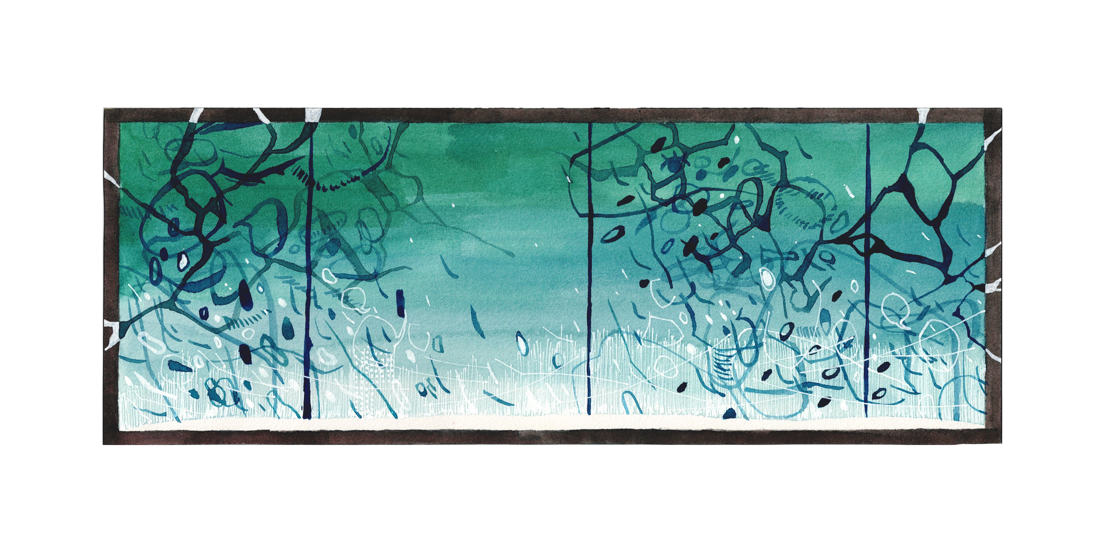 Six I, 2023, Watercolor, white pigment on paper, 4.5" x 12"