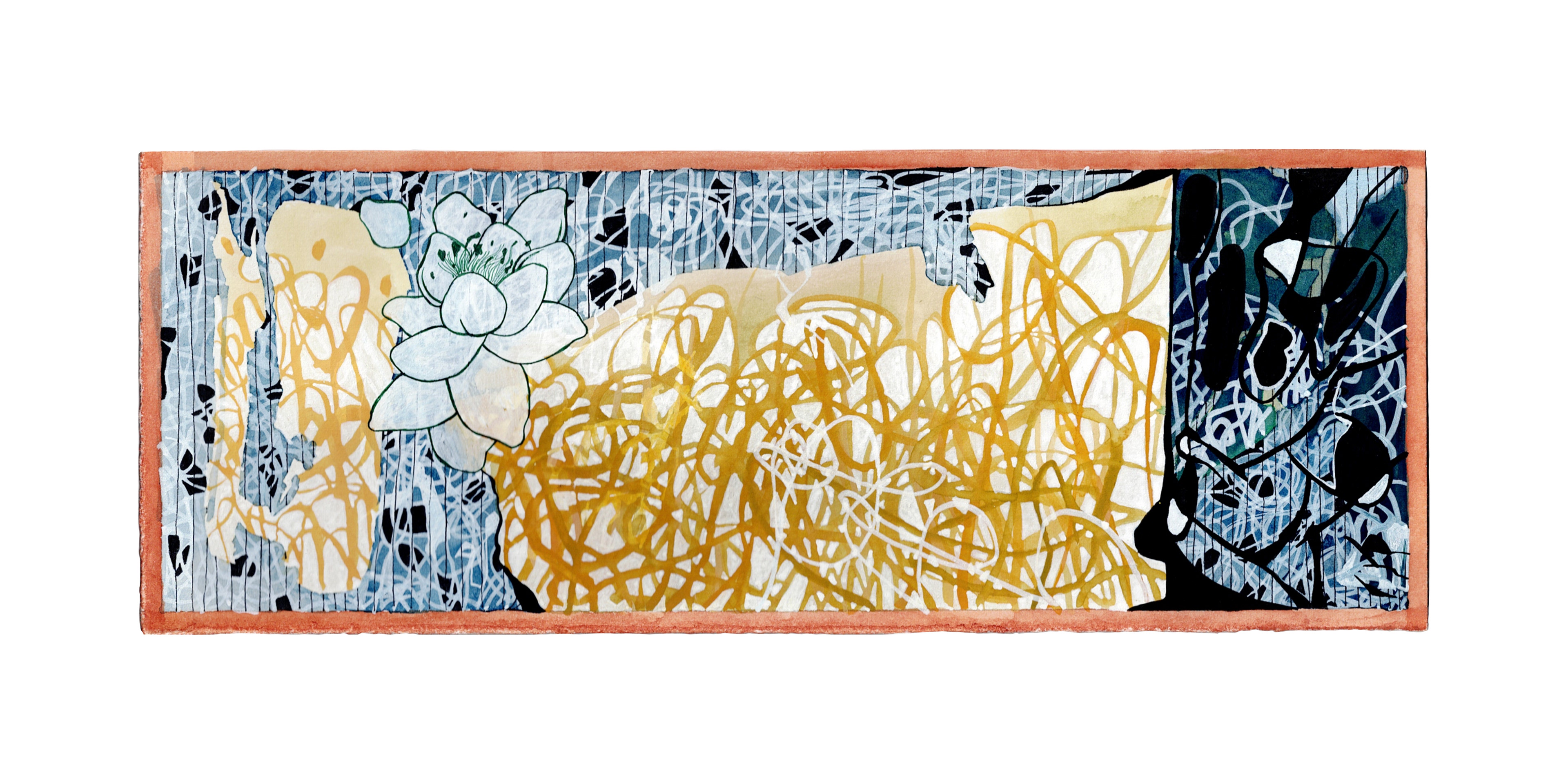 Highest Hopes, 2023, Watercolor, ink, black pigment, white pigment on paper, 4.5" x 12"