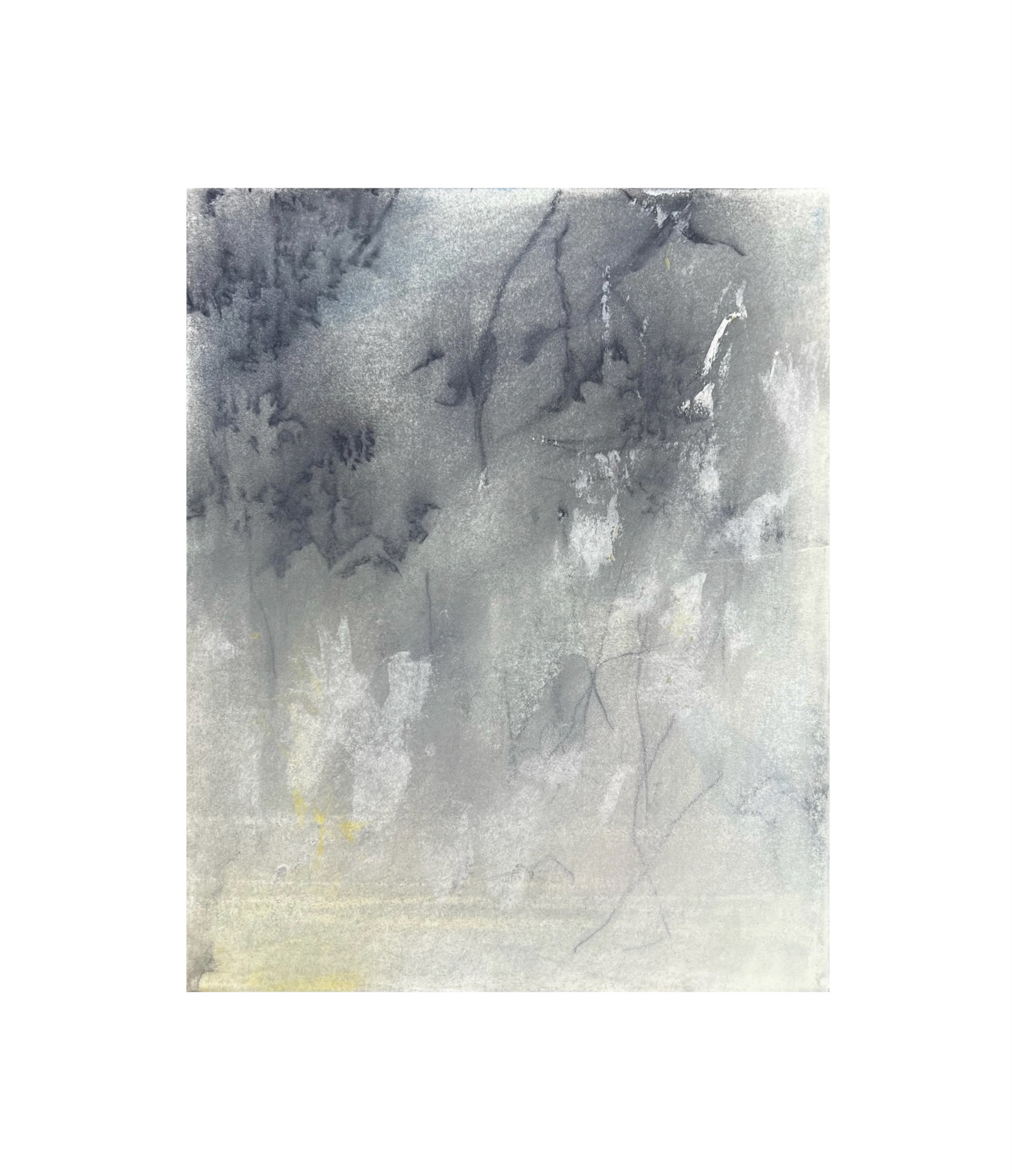 Rift, 2021, Gouache, watercolor, chalk pastel, charcoal, conte crayon on paper over canvas, 10" x 8"