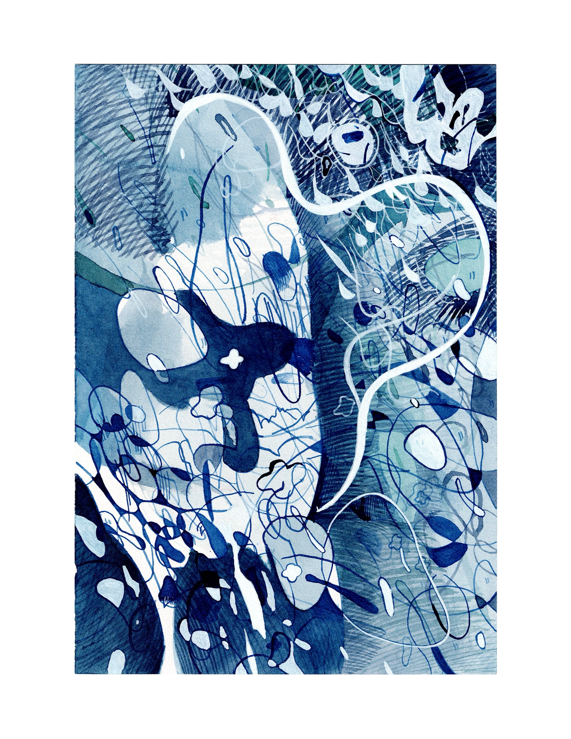 Untitled (For Hannah), 2023, Watercolor, ink, white pigment on paper, 12" x 9"