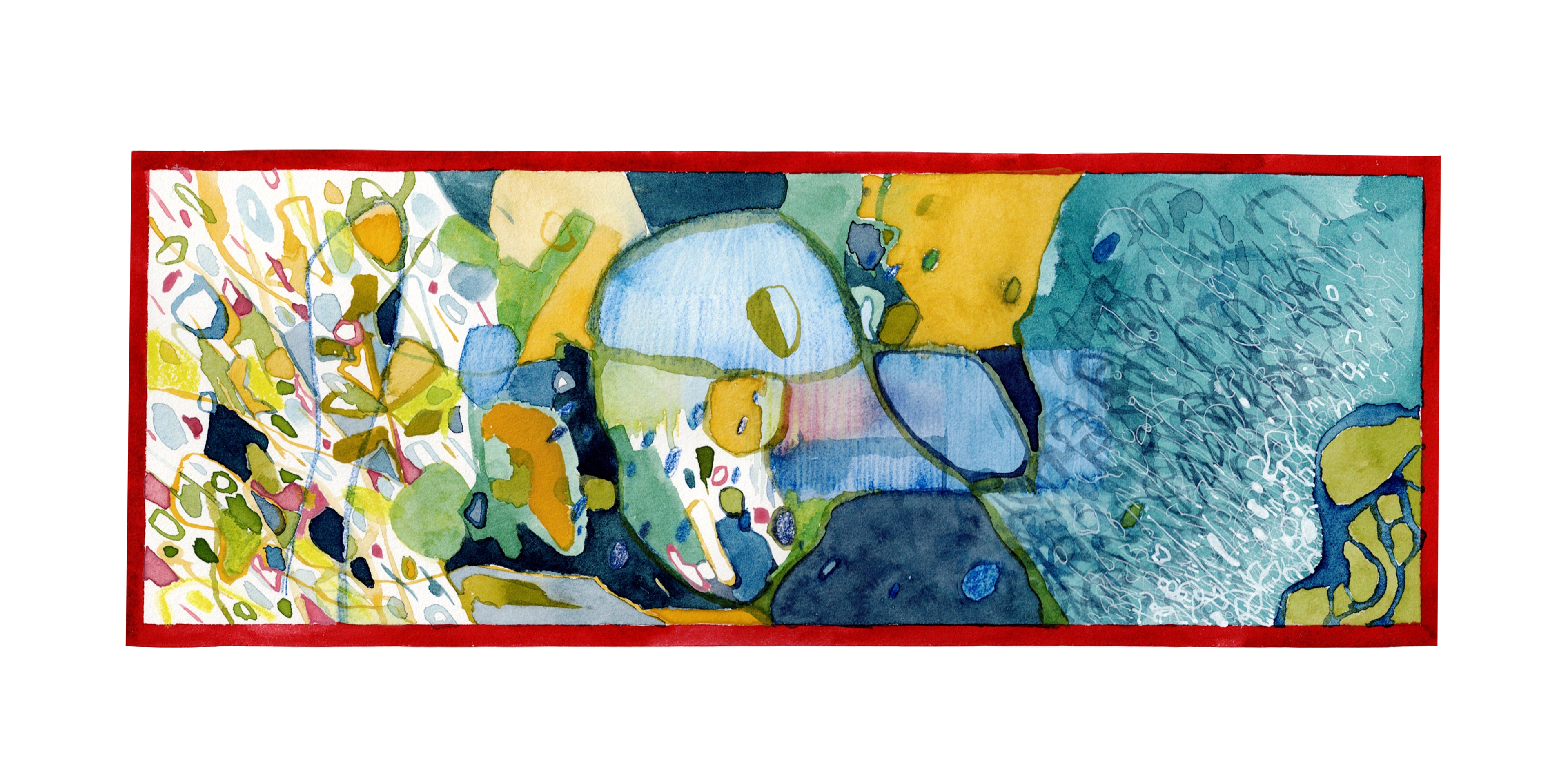 Do It All Again, 2023, Watercolor, white pigment, watercolor pencil on paper, 4.5" x 12"