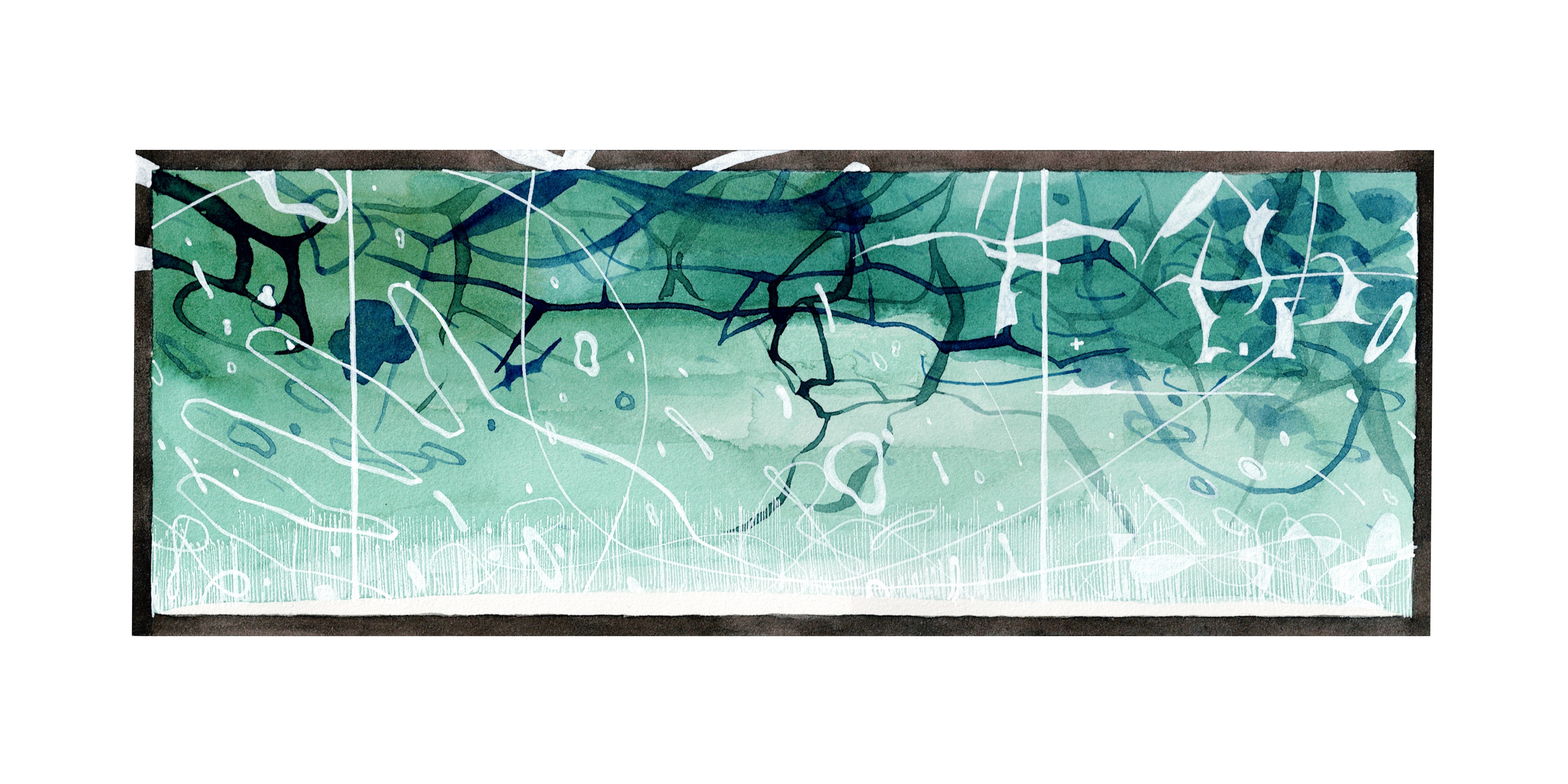 Six III, 2023, Watercolor, white pigment on paper, 4.5" x 12"