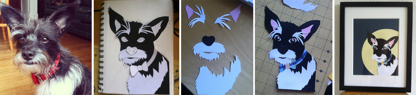 Paper puppy illustration portrait, 2014