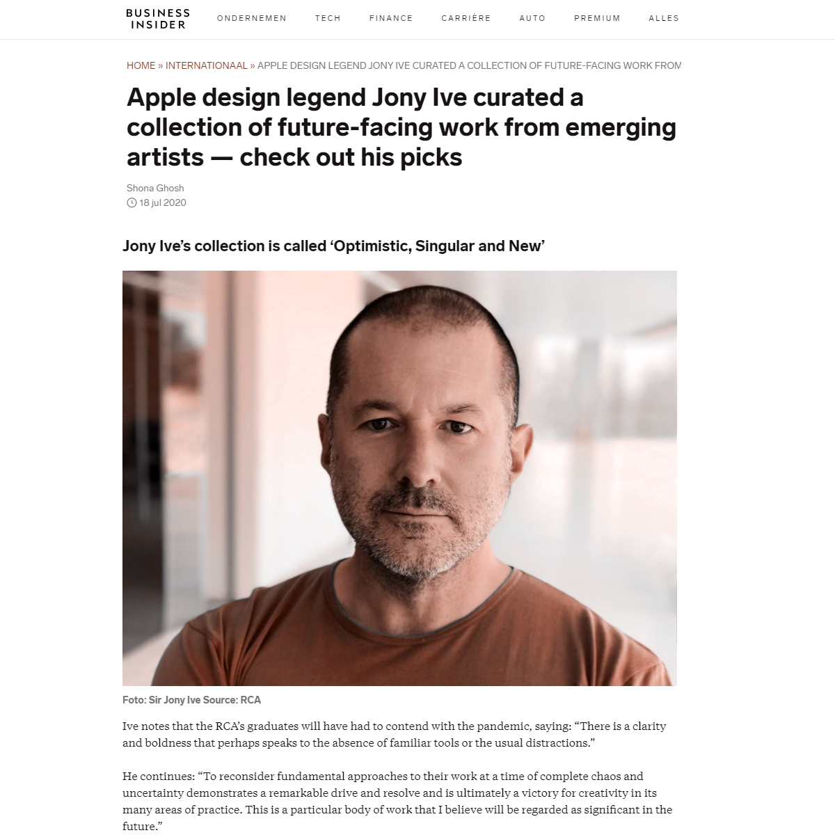 Business Insider's article on Jony Ive Collection
