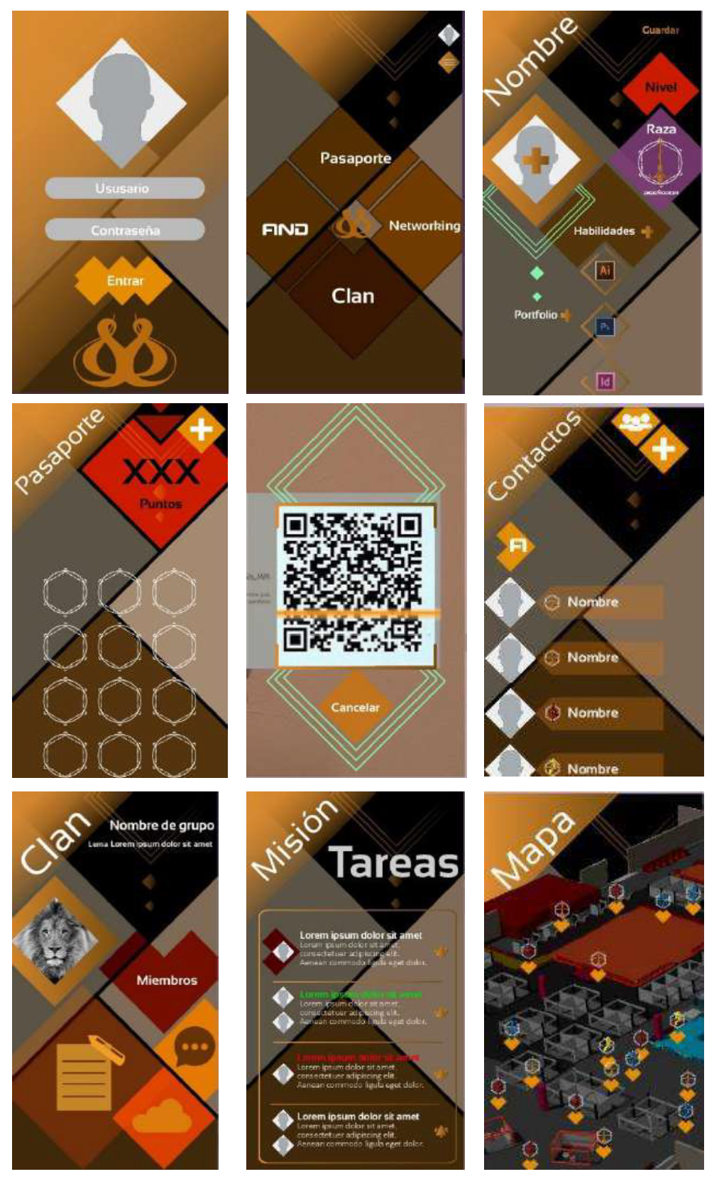 UX/UI App design for the the AND event experimenting with a 45º Grid