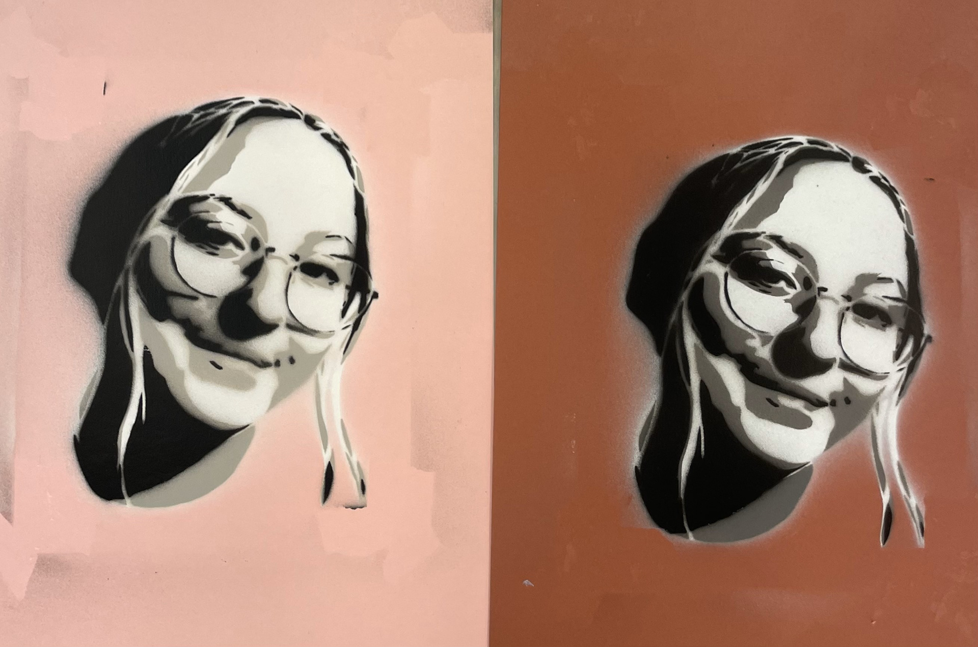 Self Portrait: hand cut stencil on paper with spray paint