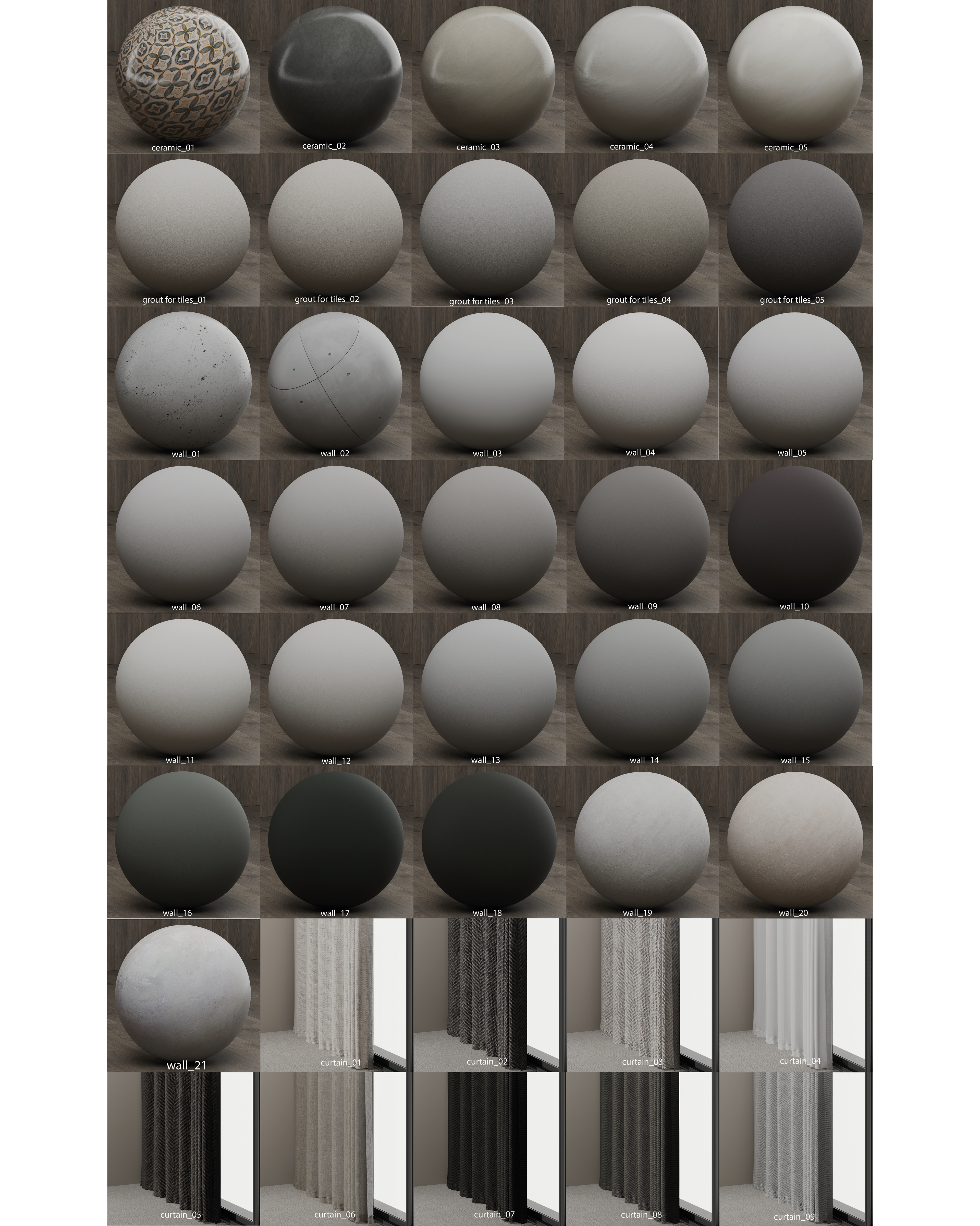 CERAMIC TILES, WALL AND CURTAINS