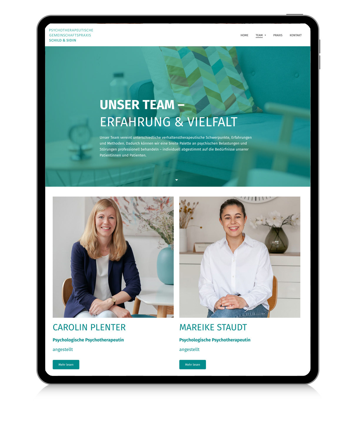 Tabletansicht der Internetseite Schild-sidin.de
