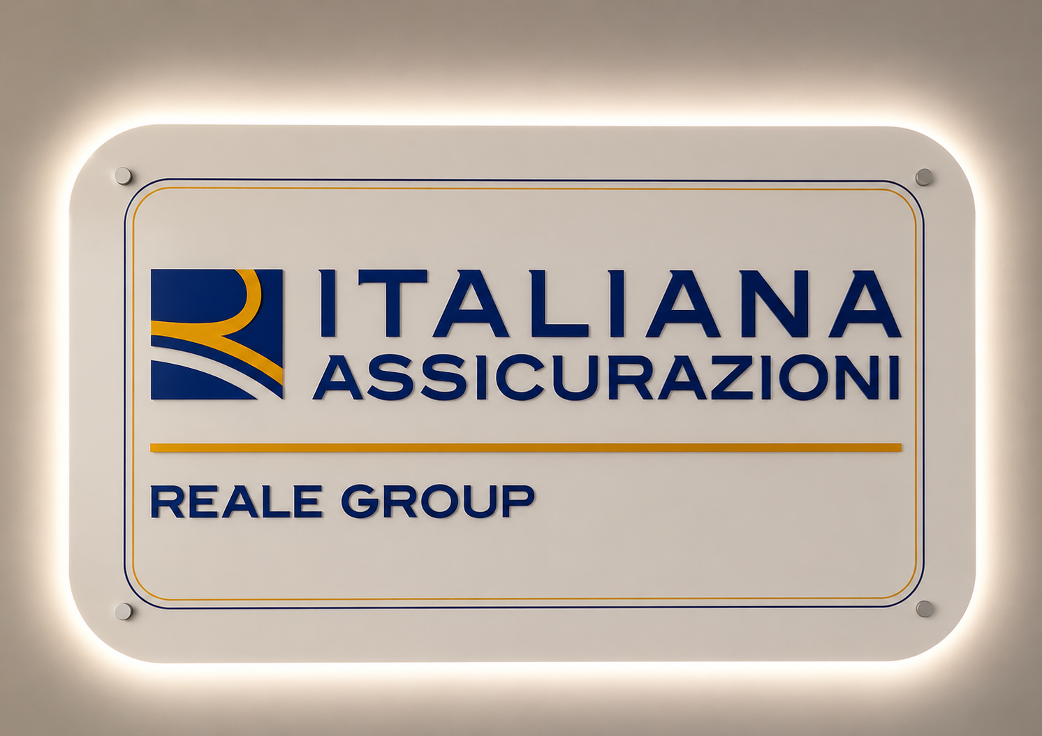 Targa in PMMA bianco con stampa UV e retroilluminazione led. Italiana Assicurazioni a Martina Franca