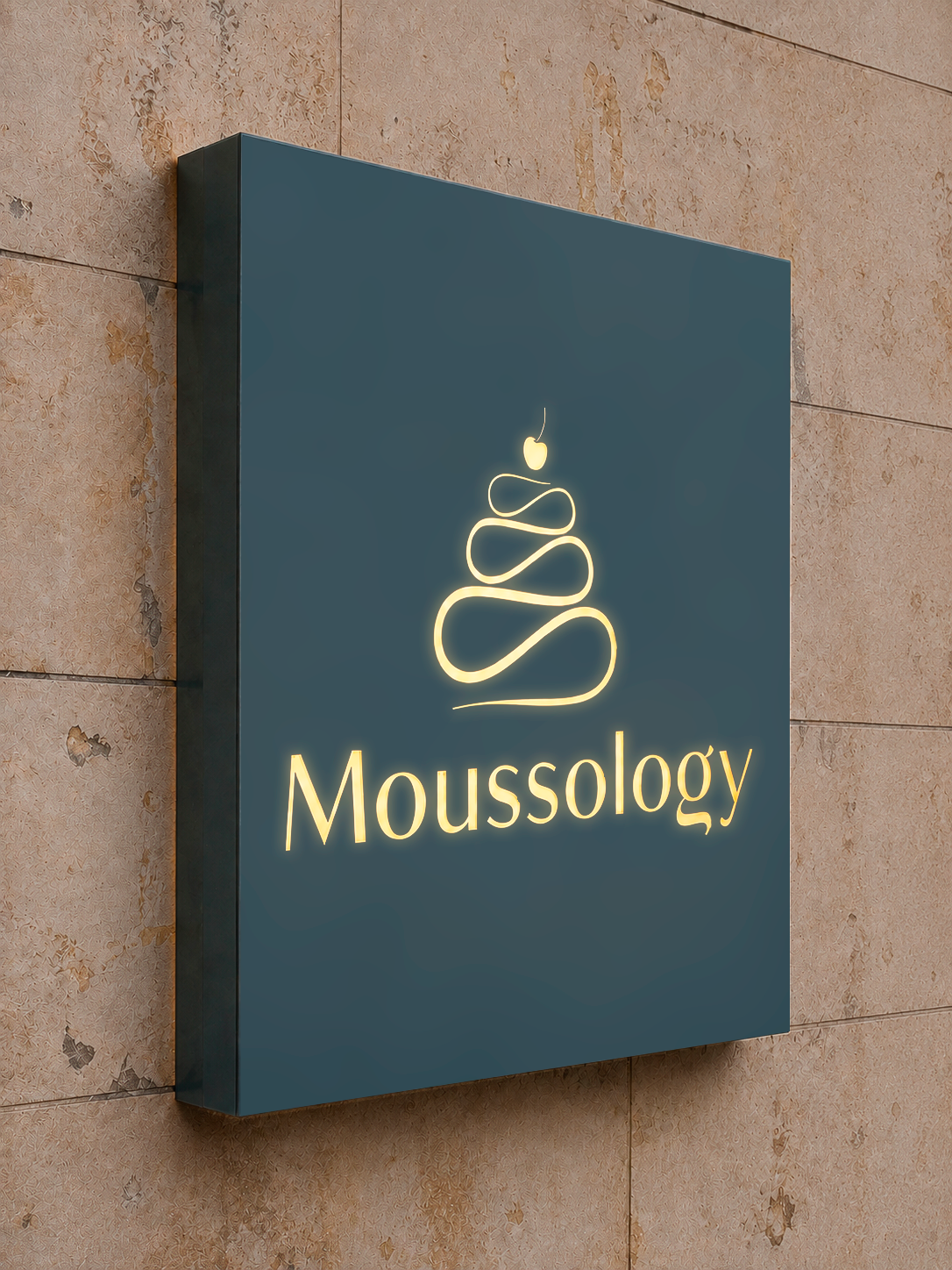 Insegna scatolata in PMMA. Moussology a Martina Franca
