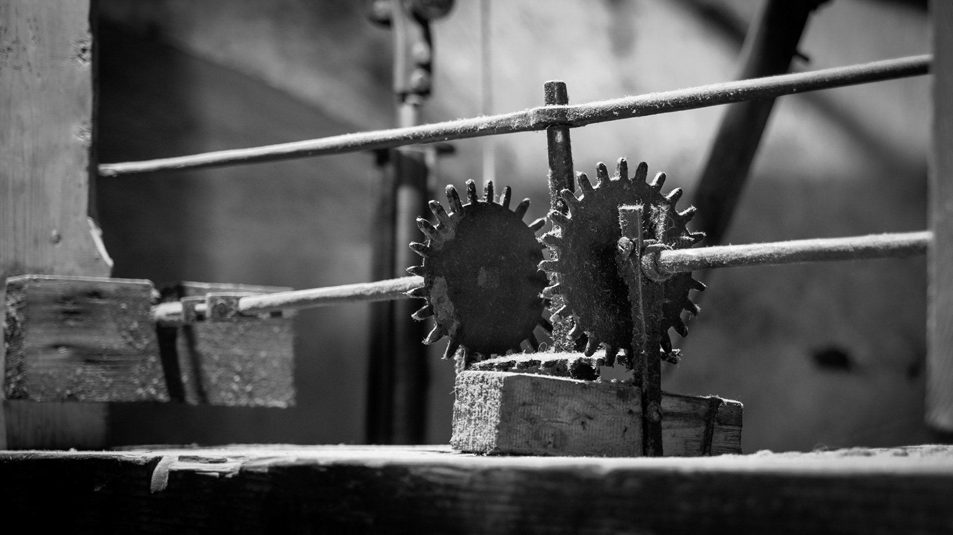 Salzburger Land 2015Castle Hohenwerfen. Transmission for the clock-face of the bell tower. Still functional. Check my other photos for the clockwork itself.