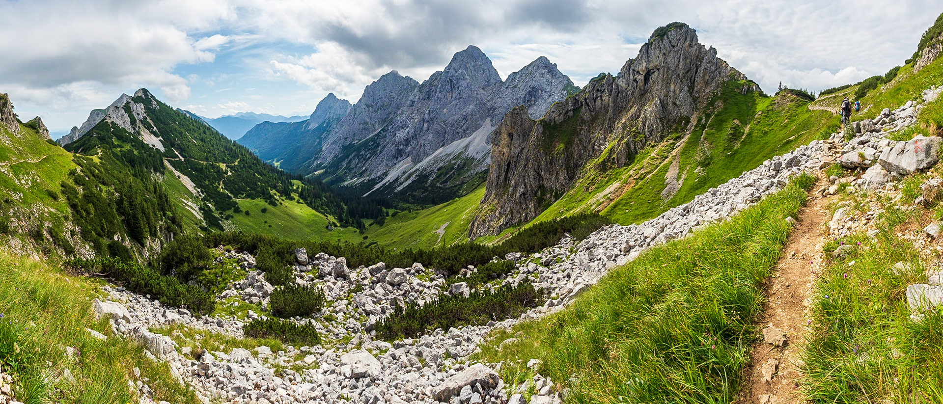 View from our last hike in the austrian alps. Among some others, you can see the mountain peaks of the "Rote Flüh" and "Gimpel".